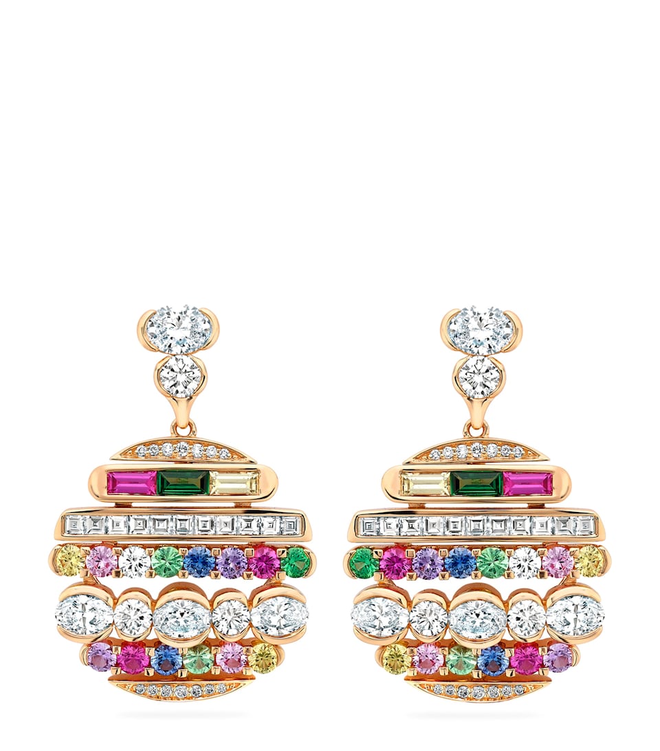 Boodles Rose Gold, Diamond, Sapphire, Ruby and Tsavorite Play of Light Drop Earrings Rose Gold