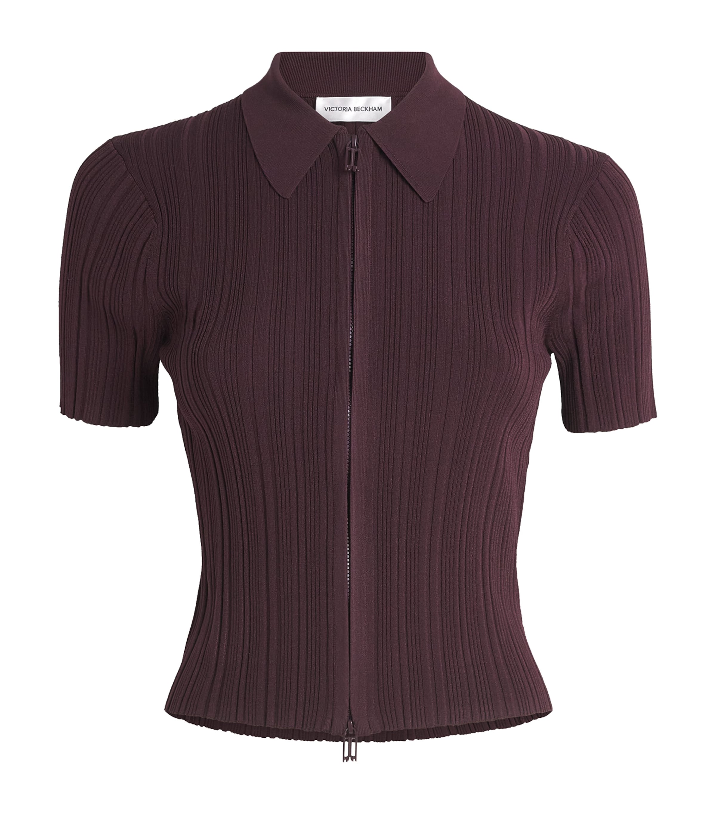 Victoria Beckham Womens Rib-Knit Zip-Up Polo Shirt Acai
