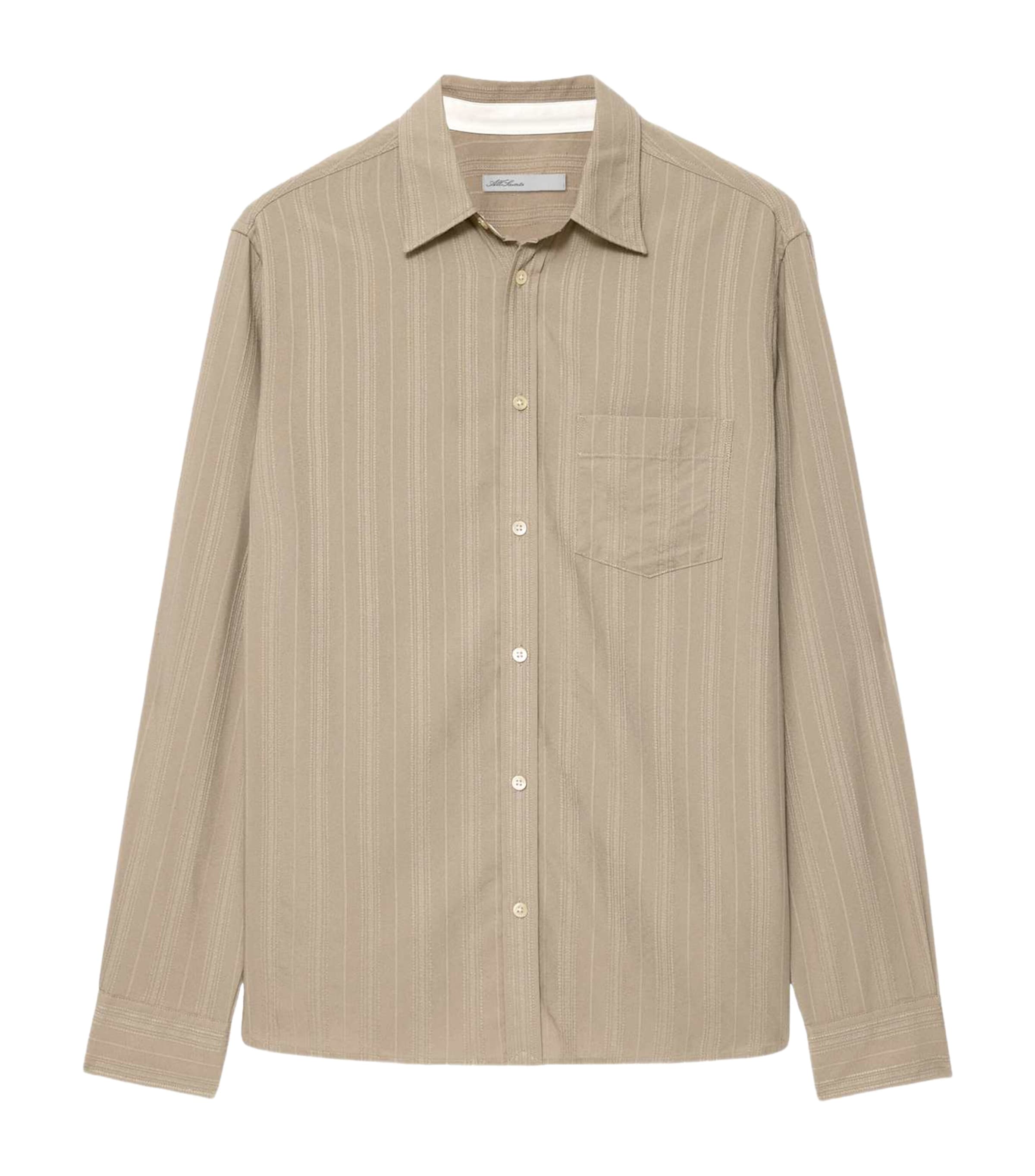 AllSaints Mens Stripe Duke Shirt Mortar Brown