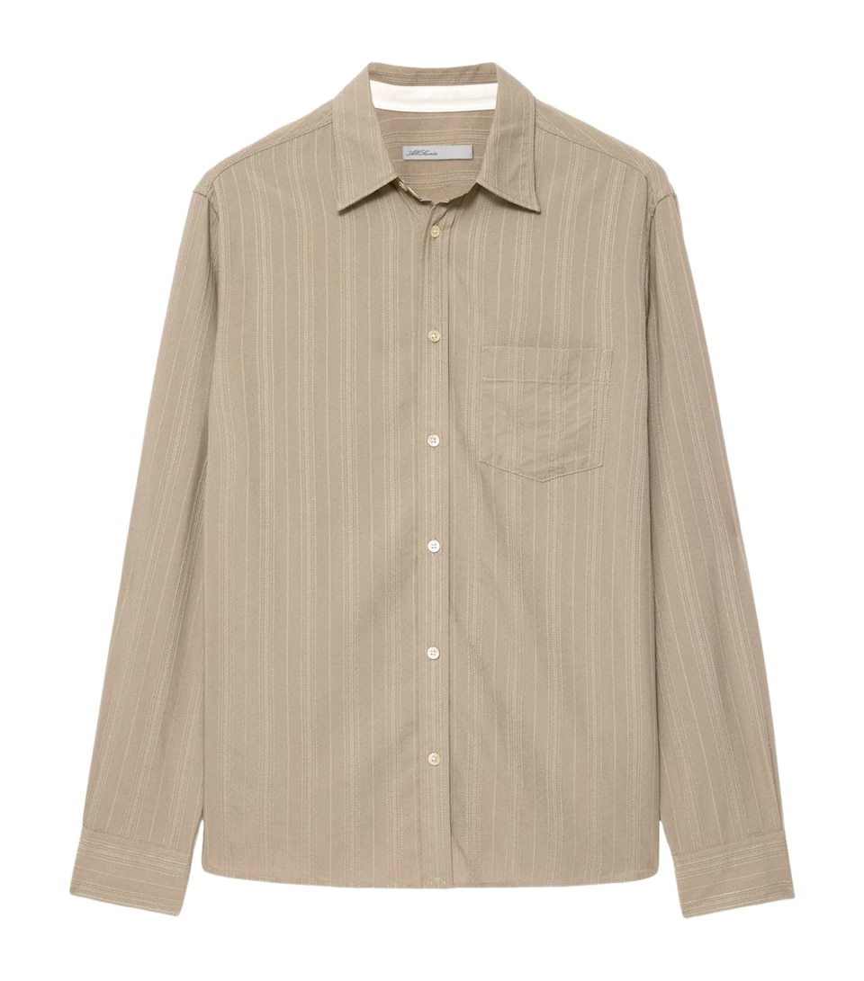 AllSaints Mens Stripe Duke Shirt Mortar Brown