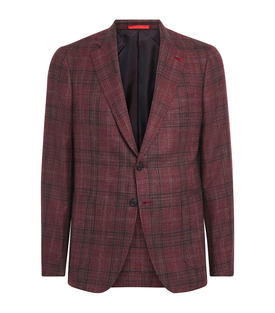 Isaia Mens Wool-Cashmere-Silk Check Capri Blazer