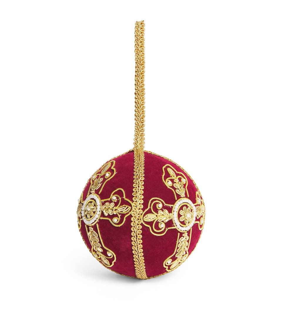 Harrods Velvet Embellished-Cross Bauble Burgundy/gold
