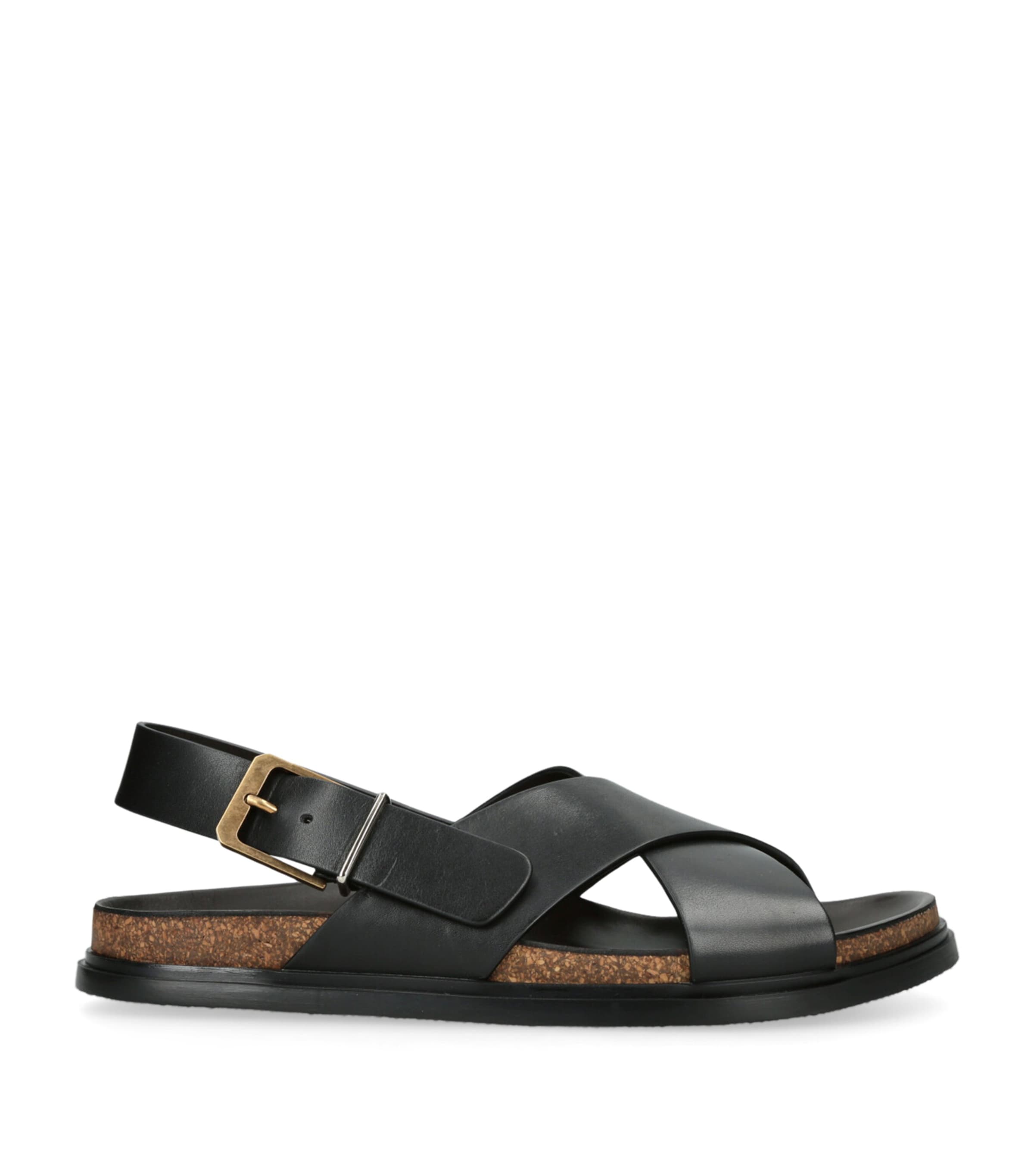 The Row Leather Buckle Sandals Black
