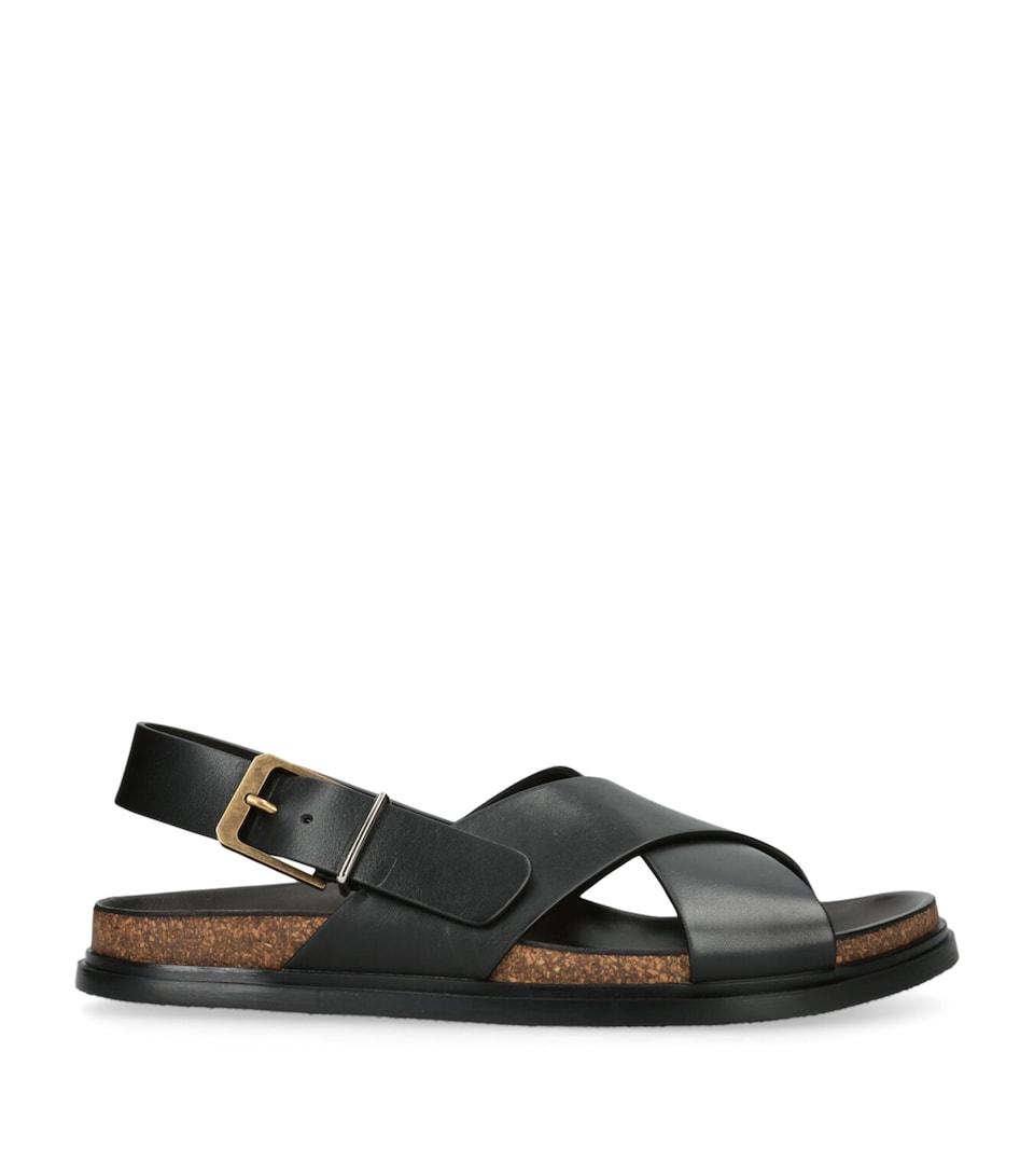 The Row Leather Buckle Sandals Black