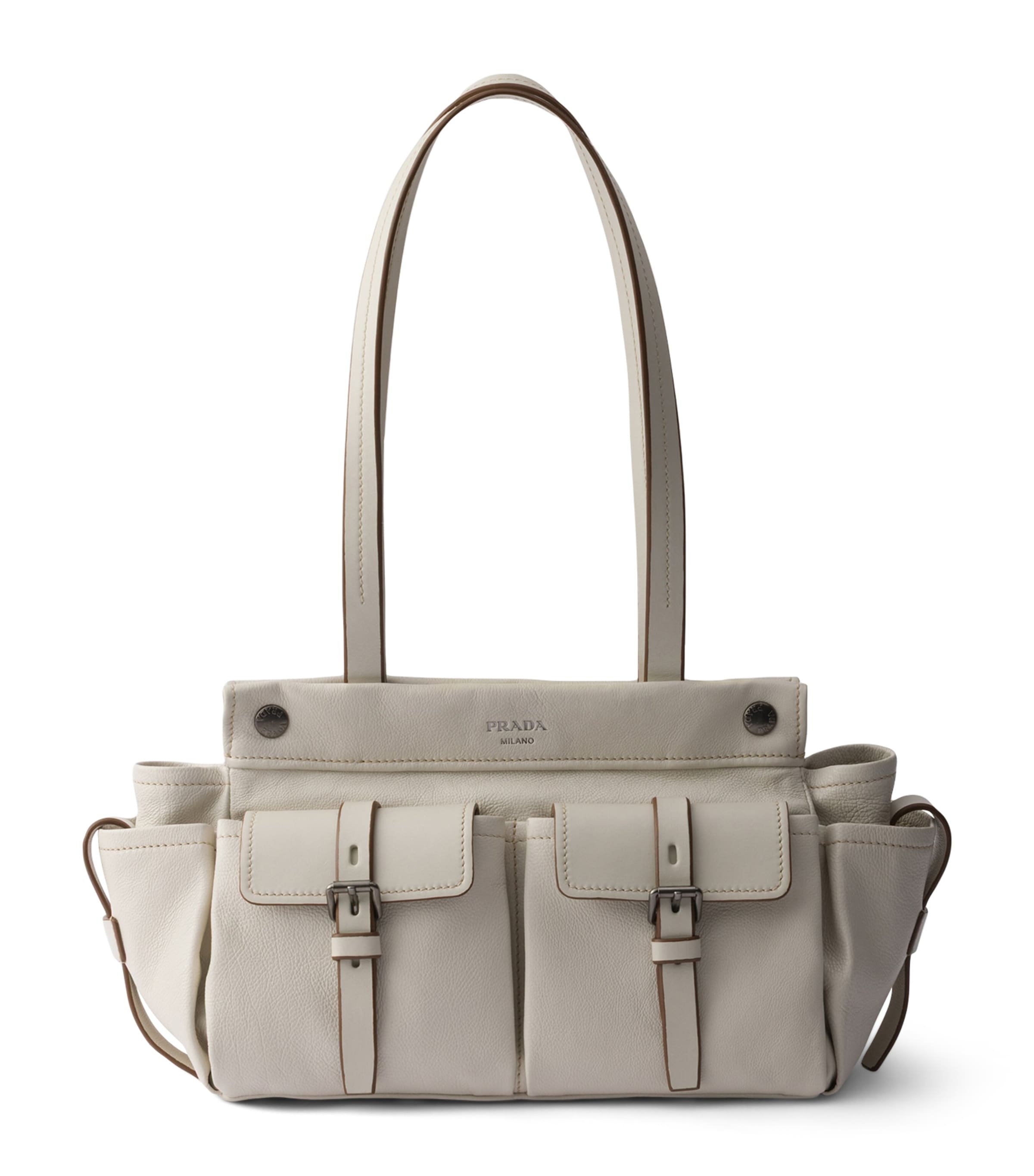 Prada Medium Leather Route Tote Bag Neutral