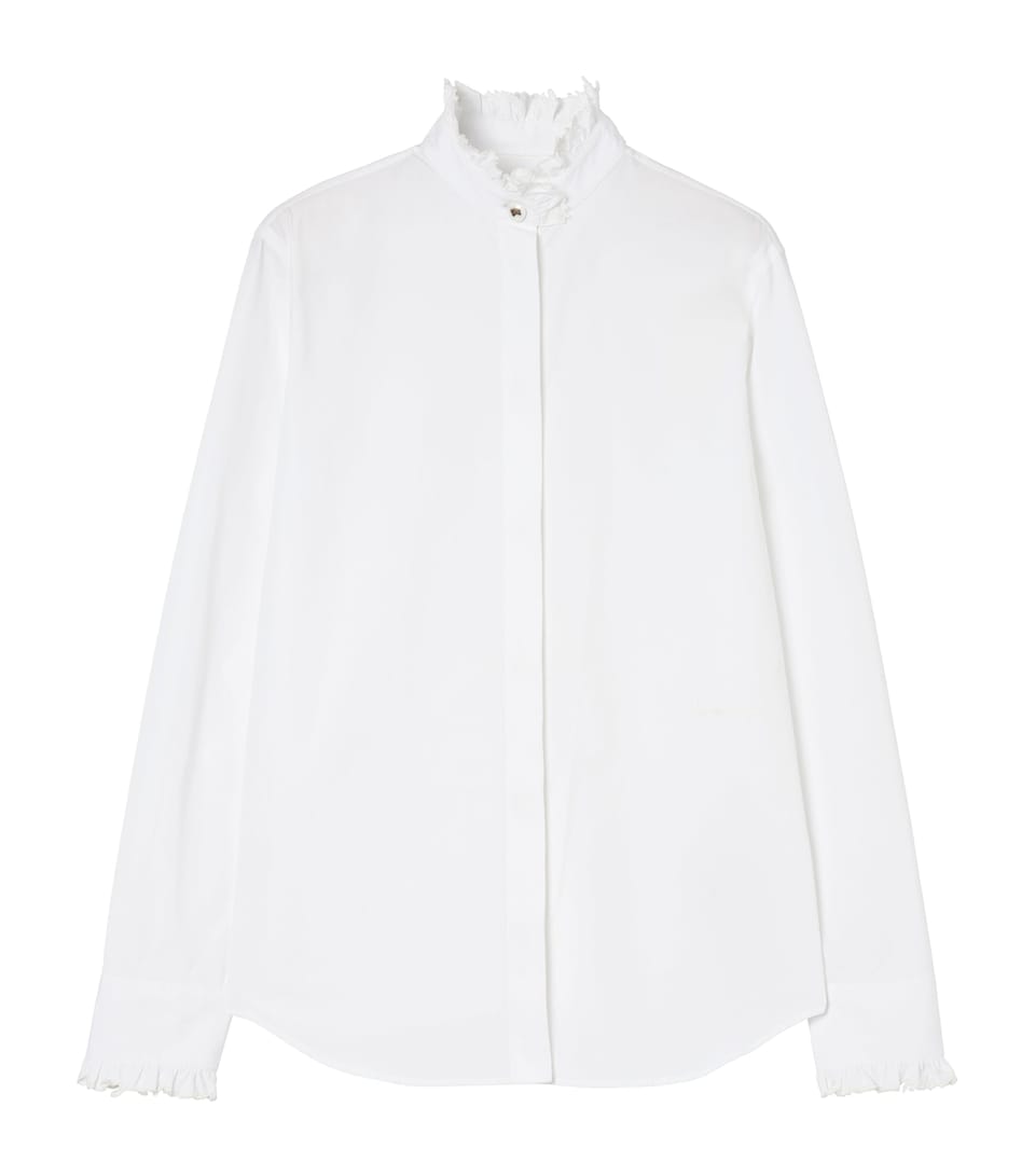 Burberry Womens Cotton Poplin Ruffle Shirt Optic White