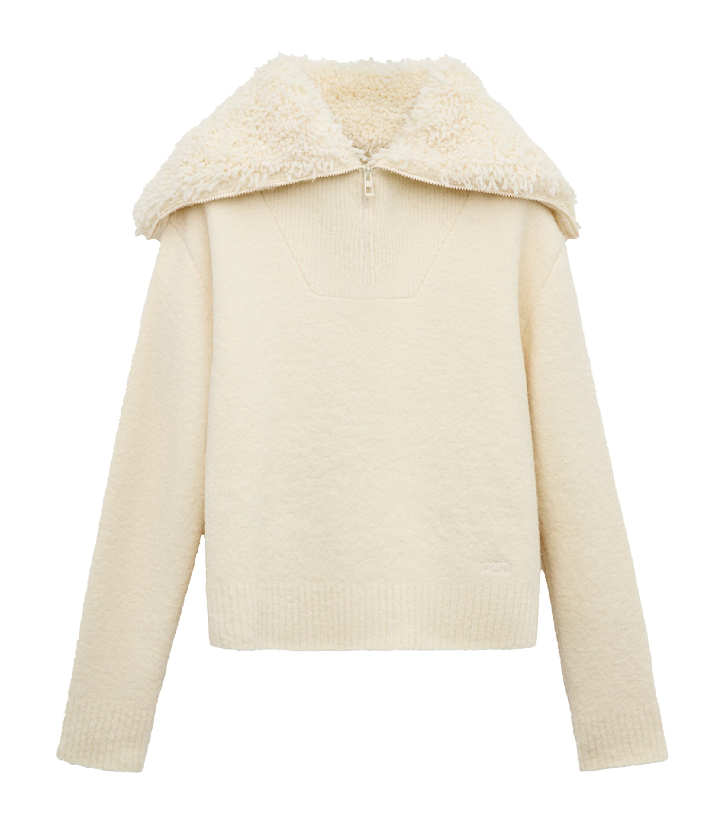LOEWE Womens Wool-Blend Zip-Up Sweater Ecru