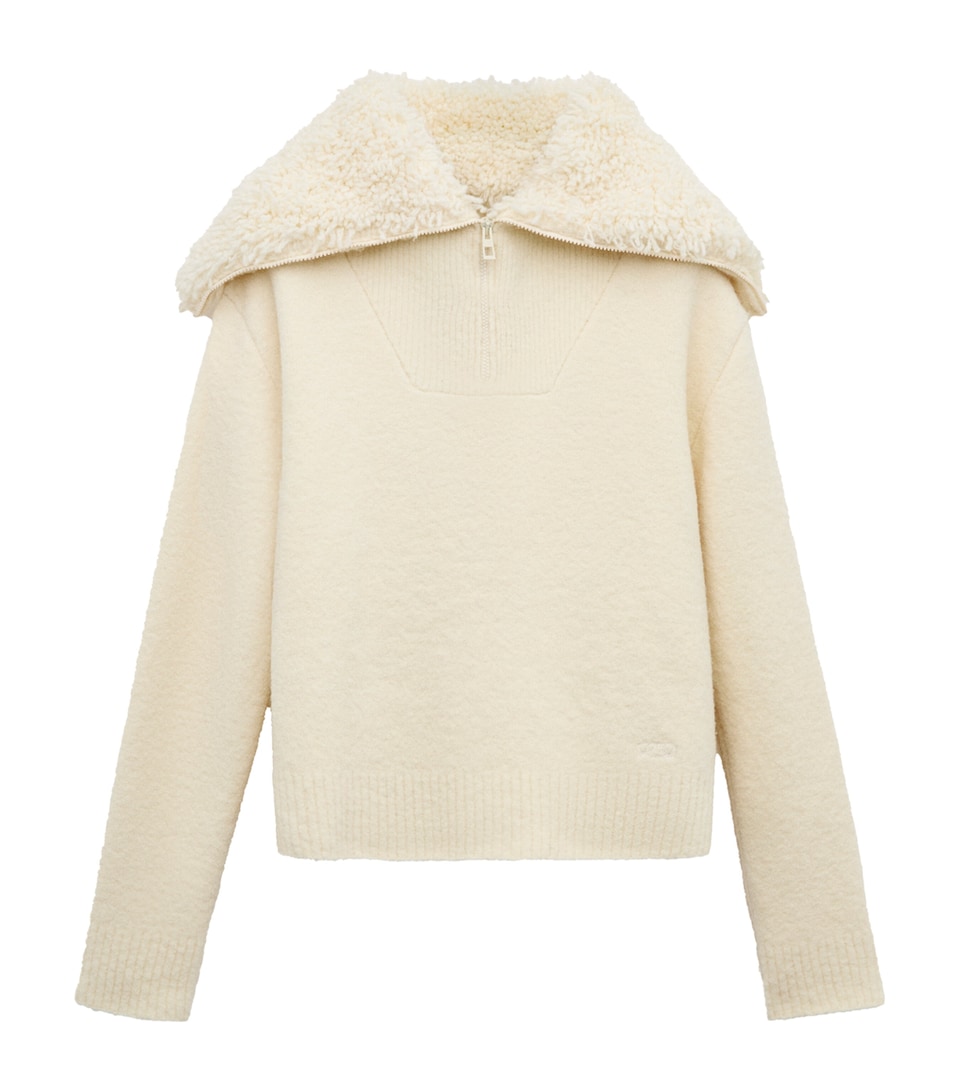 LOEWE Womens Wool-Blend Zip-Up Sweater Ecru