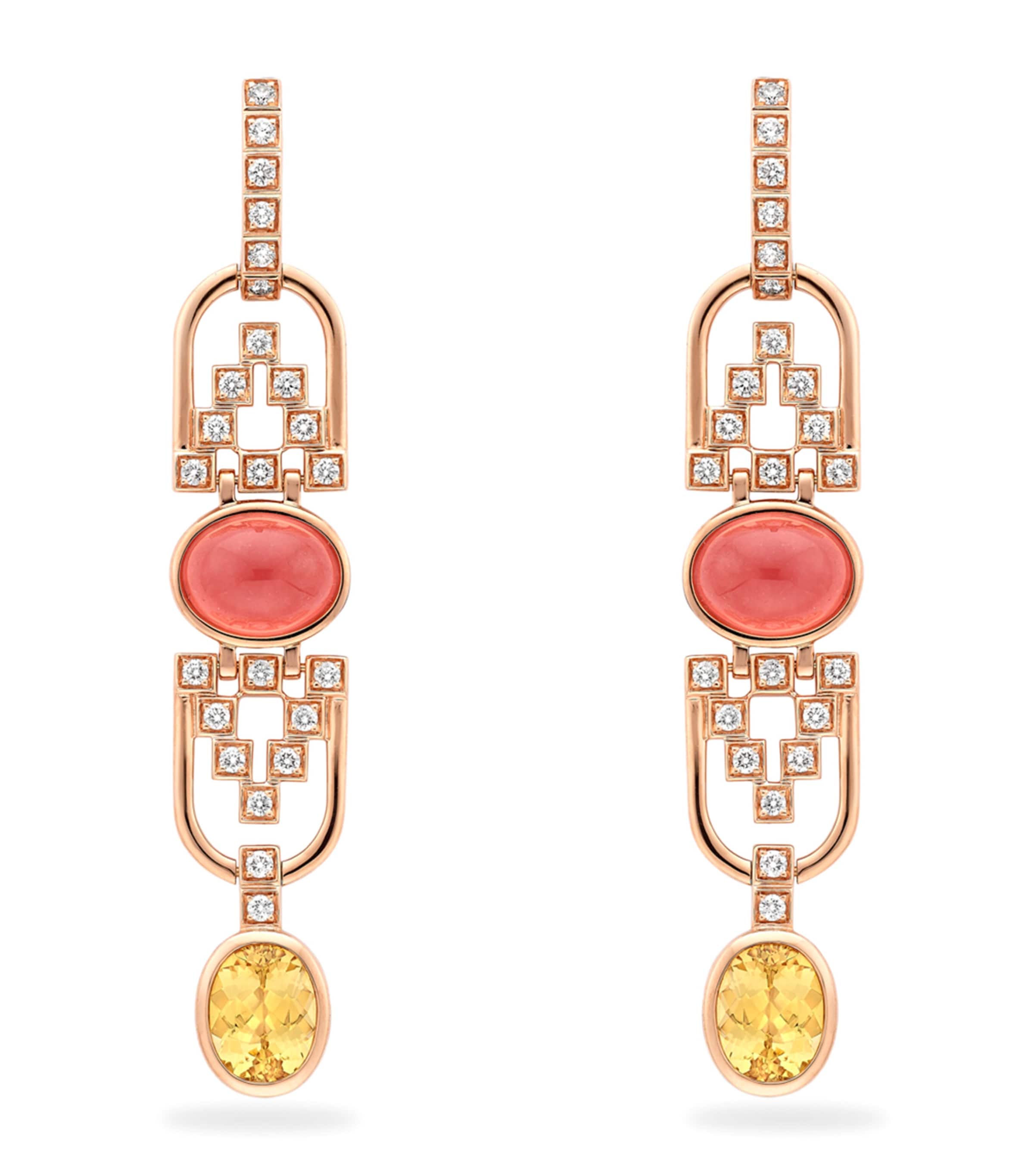 Boodles Rose Gold, Diamond, Topaz and Rhodochrosite Kasbah Atlas Mountains Inside Africa Earrings Rose Gold