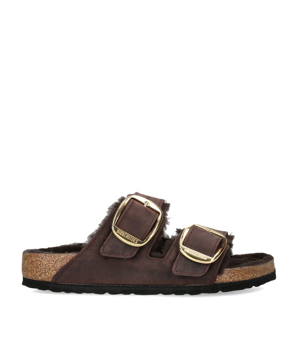 Birkenstock Suede-Shearling Arizona Sandals (Regular Fit) Dark Brown