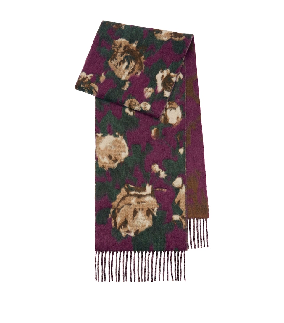 Burberry Wool-Alpaca-Blend Rose Scarf Plum Purple