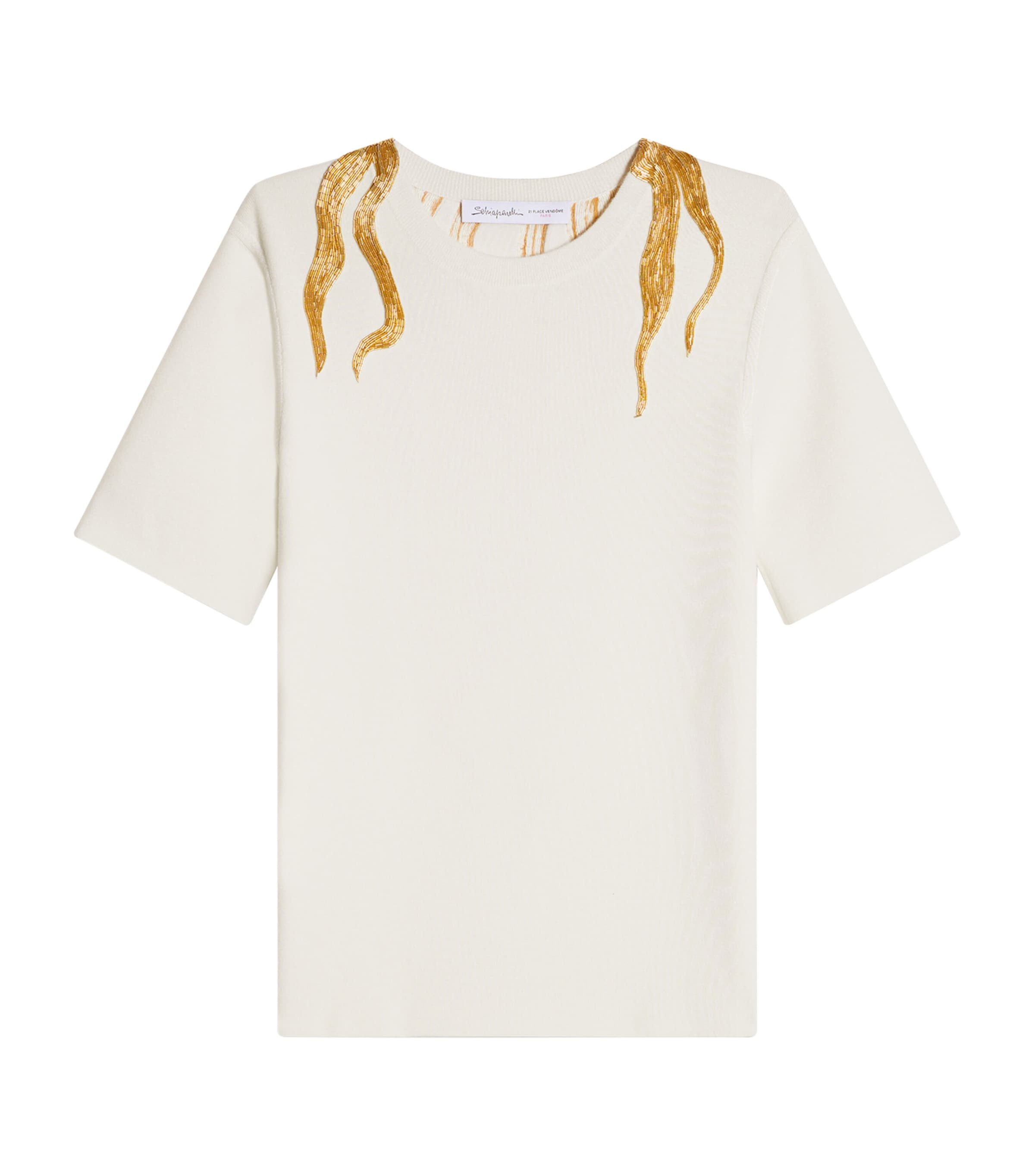 Schiaparelli Womens Cashmere-Blend Hair T-Shirt Ecru