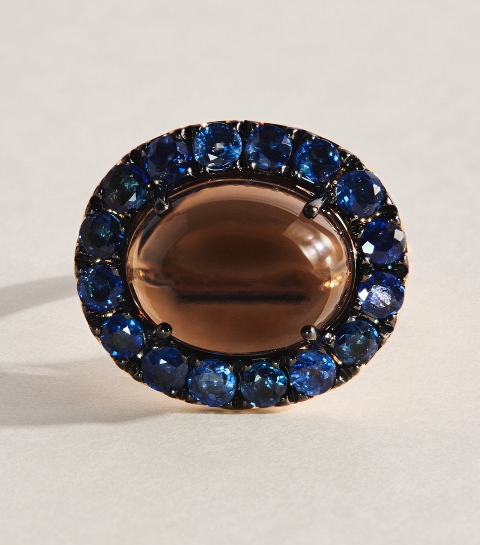 Rosa de la Cruz Rose Gold, Sapphire and Smoky Quartz Gem Ring Rose Gold