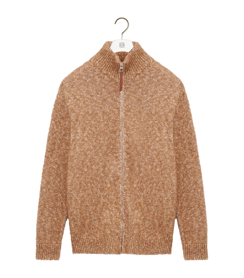 Jacquard Anagram Zip-Up Relaxed Cardigan