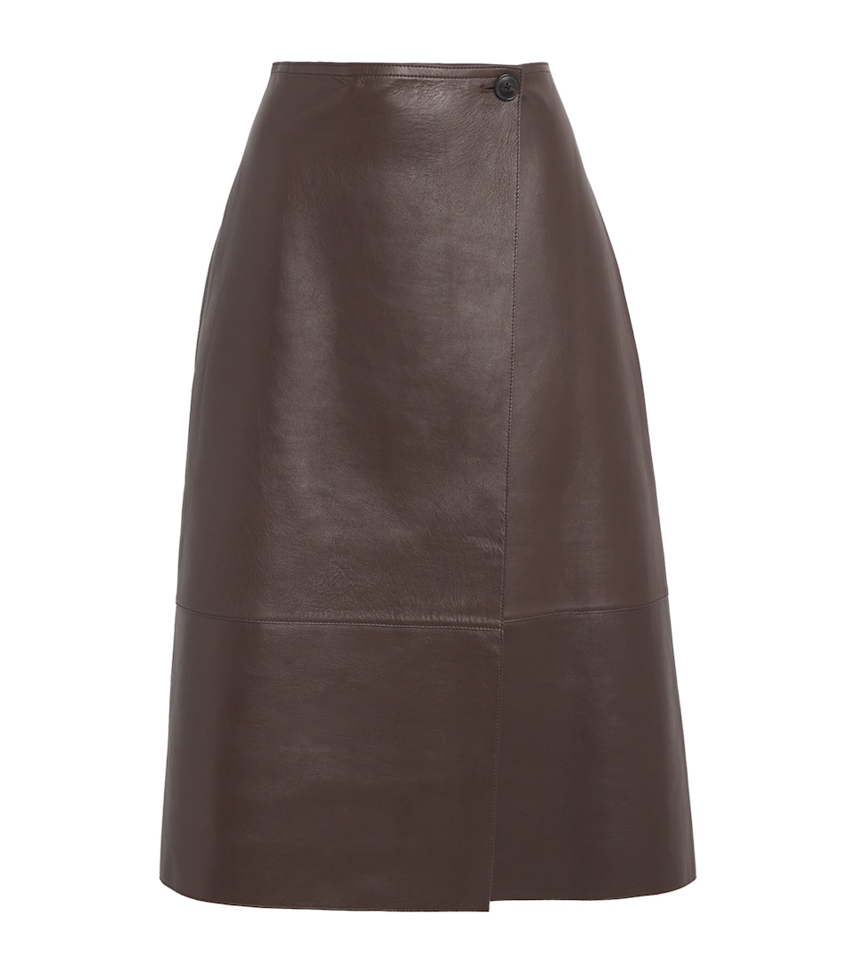 Lamb Leather Wrap Midi Skirt