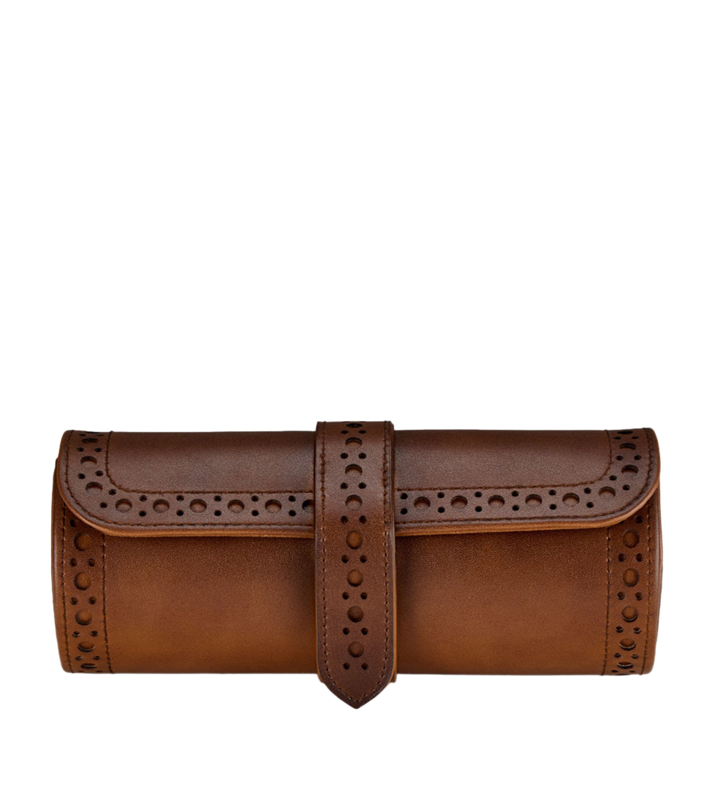 WOLF Brogue Triple Watch Roll Burnished Brown