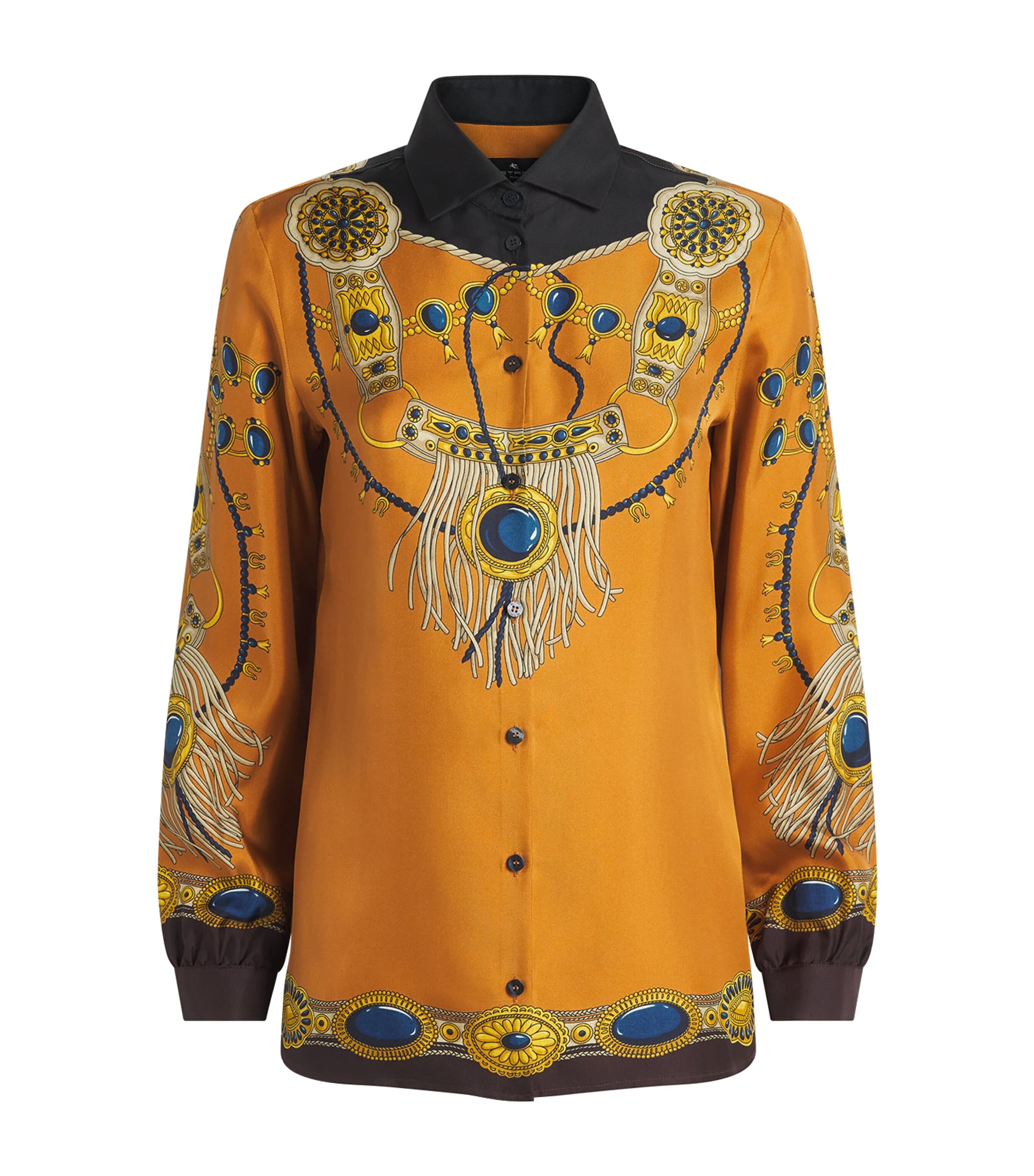 Etro Womens Silk Printed Shirt Print On Blue