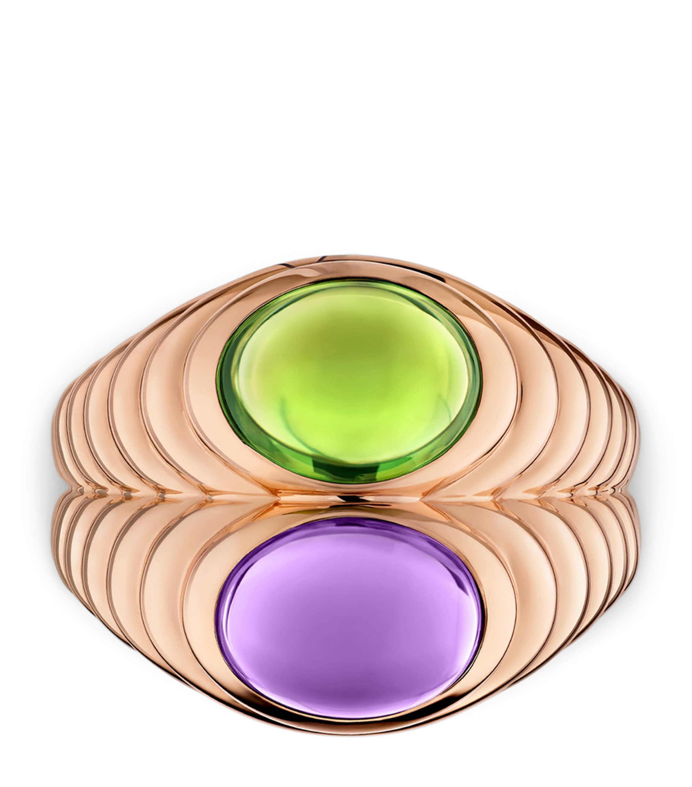 Bvlgari Rose Gold Amethyst and Péridot Doppio Baccellato Ring Pink Gold