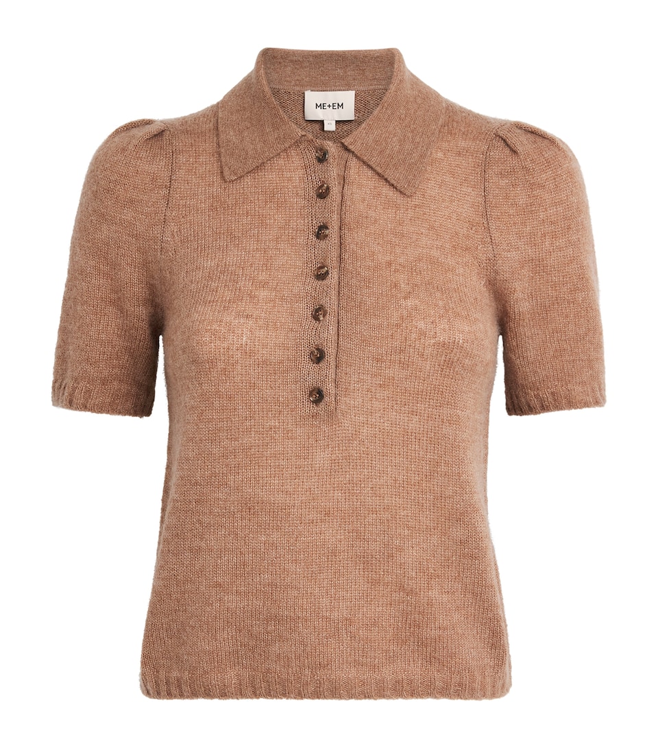 ME+EM Womens Wool-Cashmere-Silk Polo Top Camel
