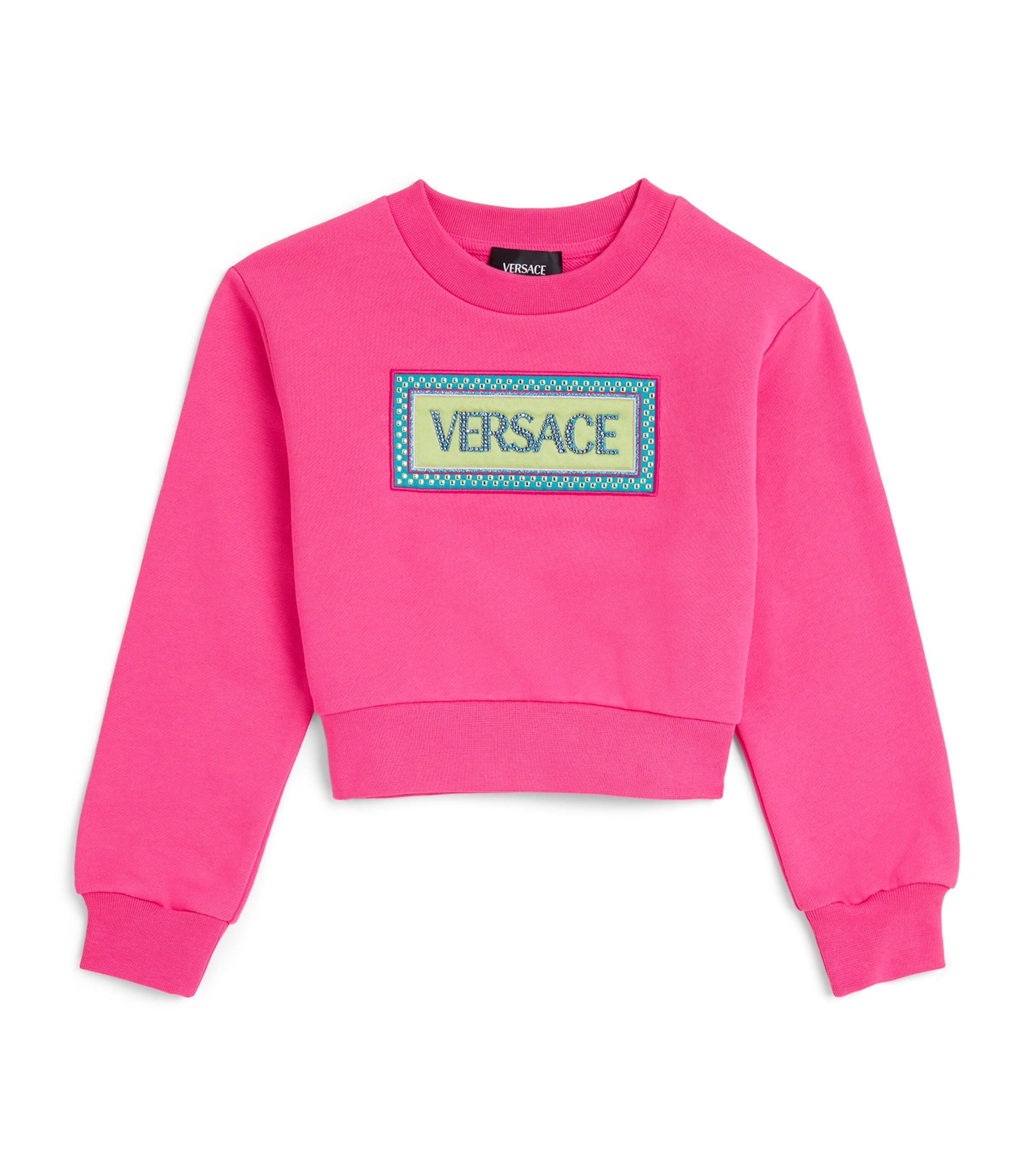 Versace Kids Cotton Embellished Logo Sweatshirt (6-14 Years) Rad Pink+multi