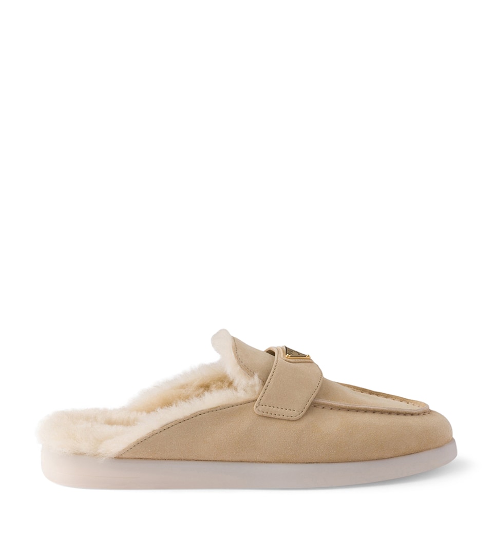 Suede Shearling-Lined Mules