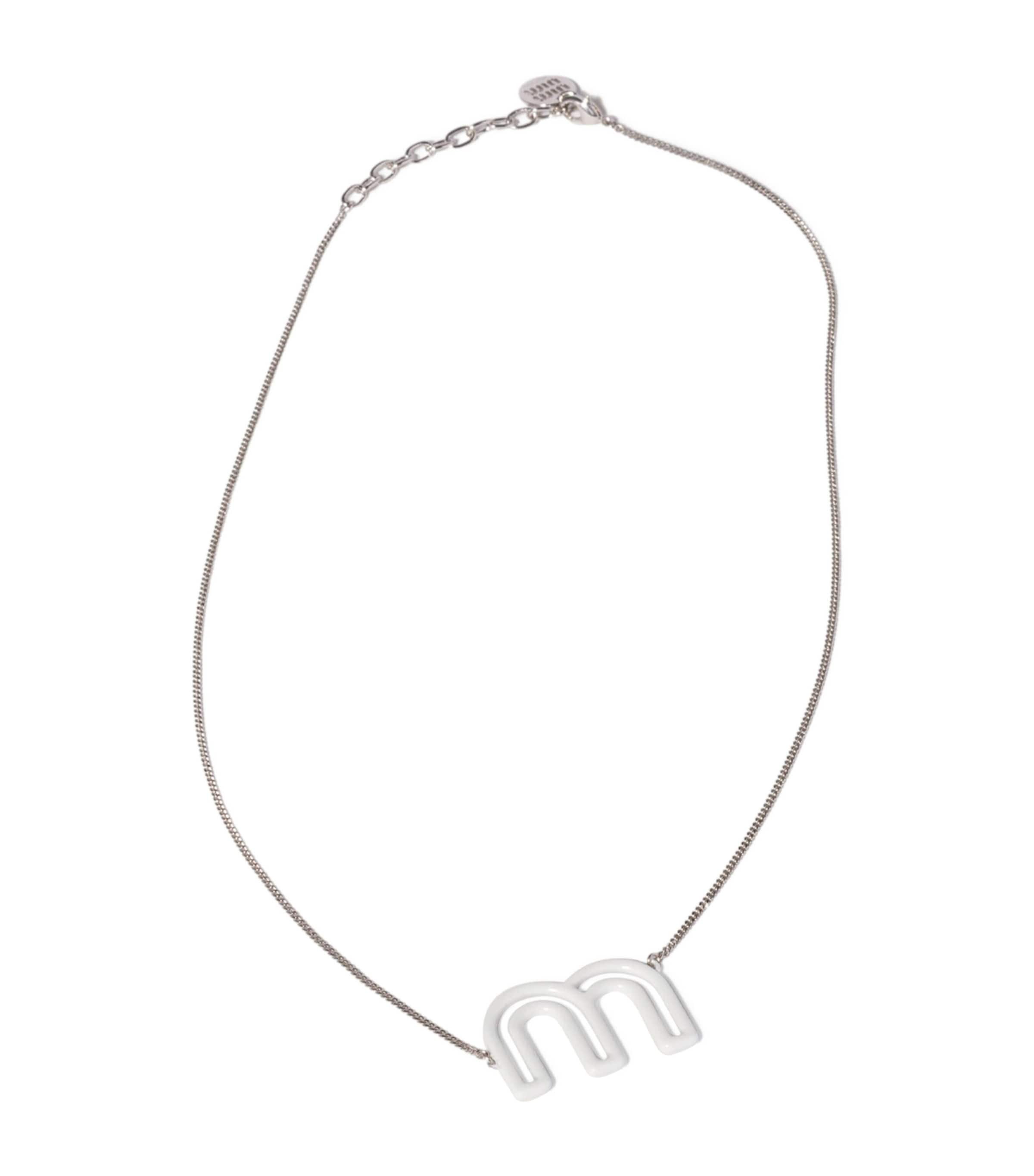 Miu Miu Logo Chain Necklace White