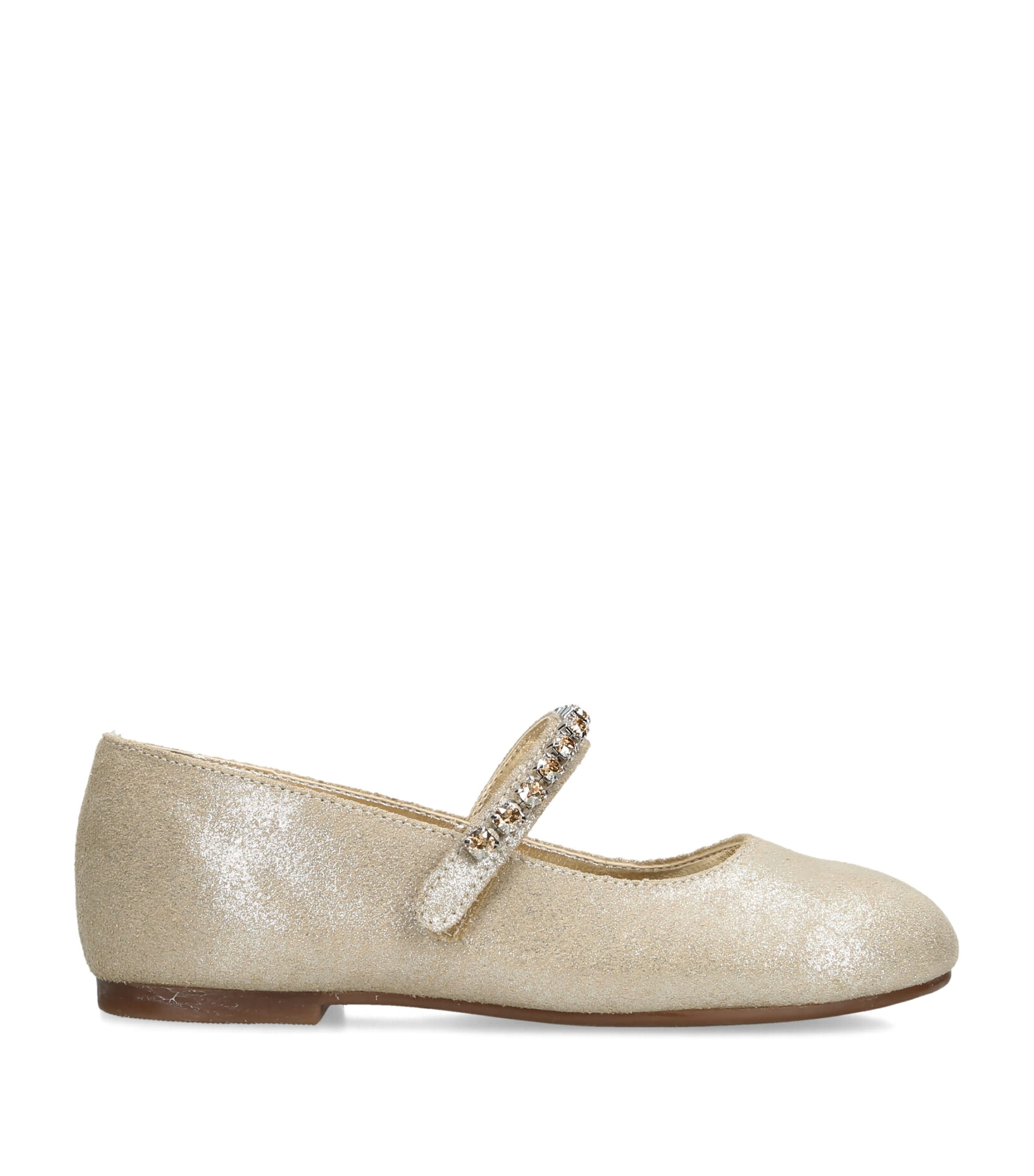 BabyWalker Leather Crystal-Strap Ballet Flats Gold