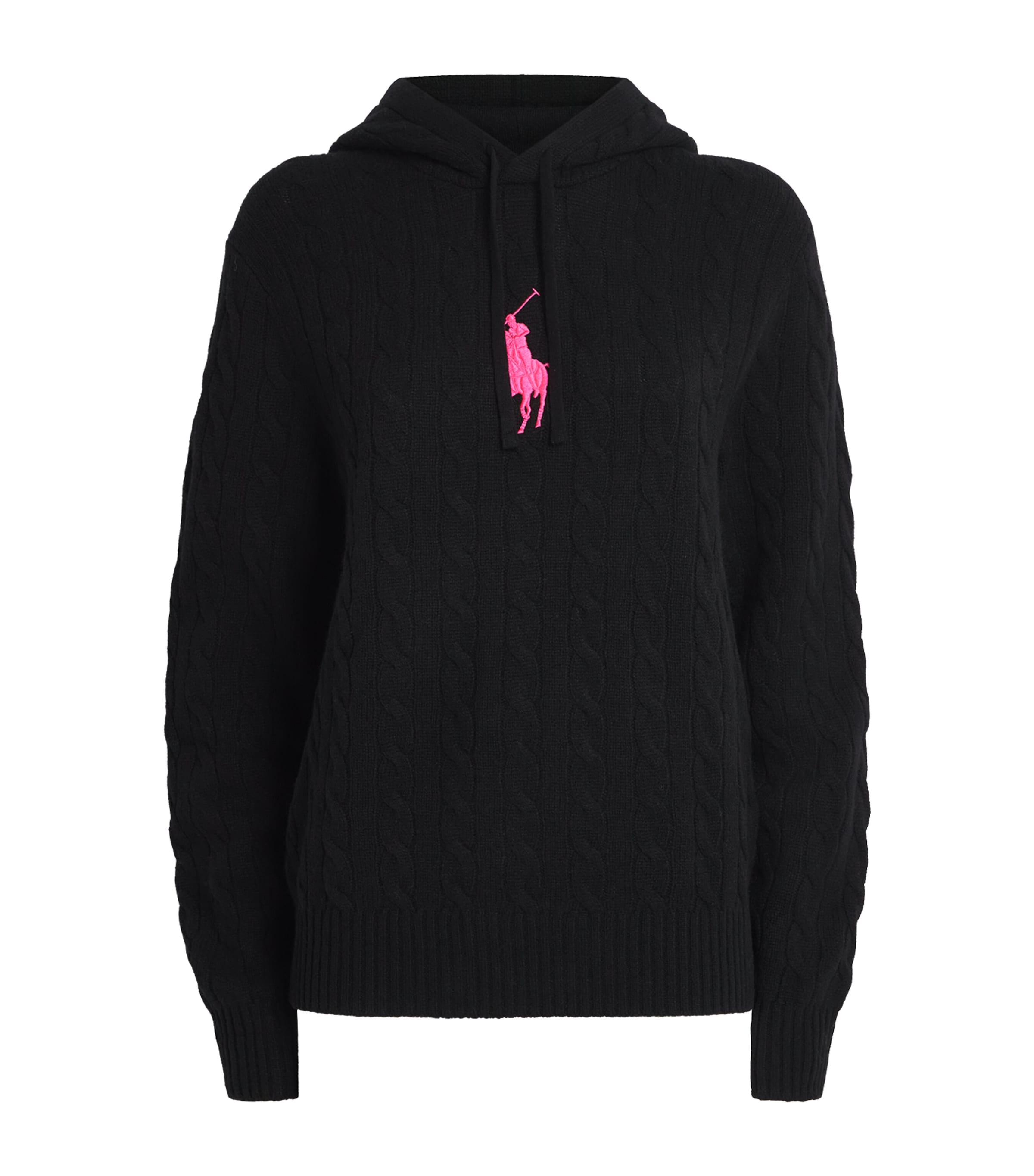Wool-Cashmere Cable-Knit Pink Pony Hoodie