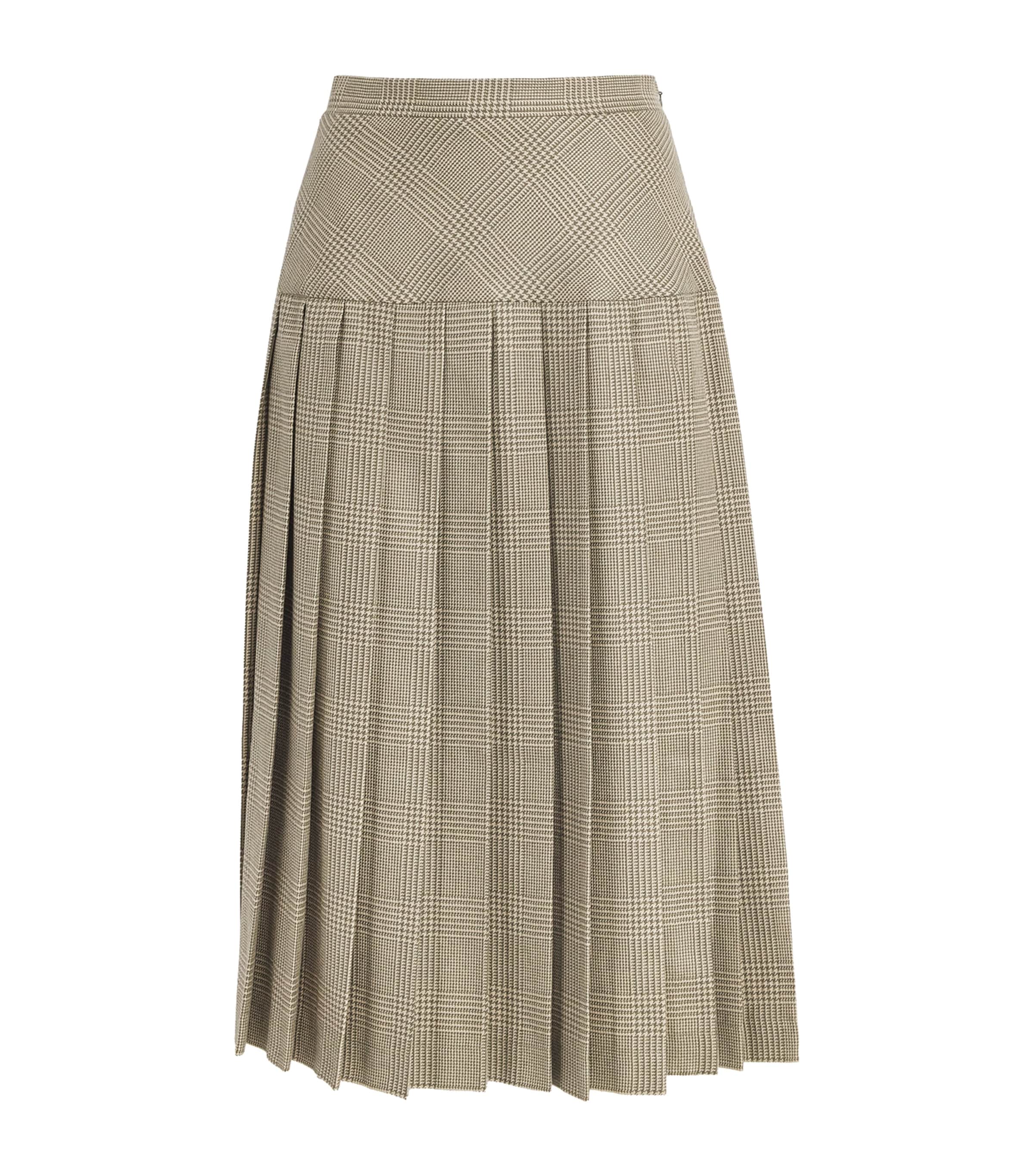 Alessandra Rich Womens Wool Prince of Wales Check Pleated Skirt Green Beige