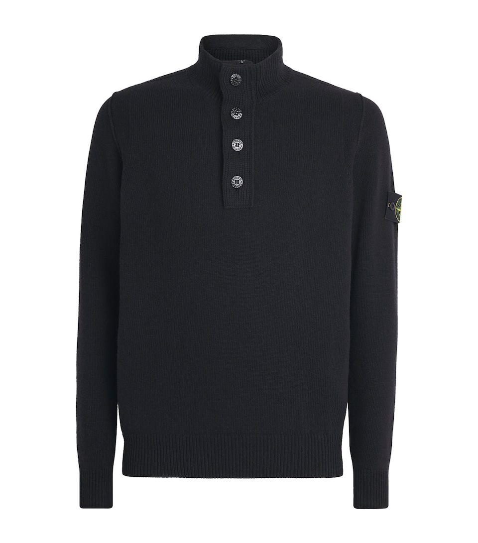 Stone Island Mens Wool-Blend Button-Up Sweater
