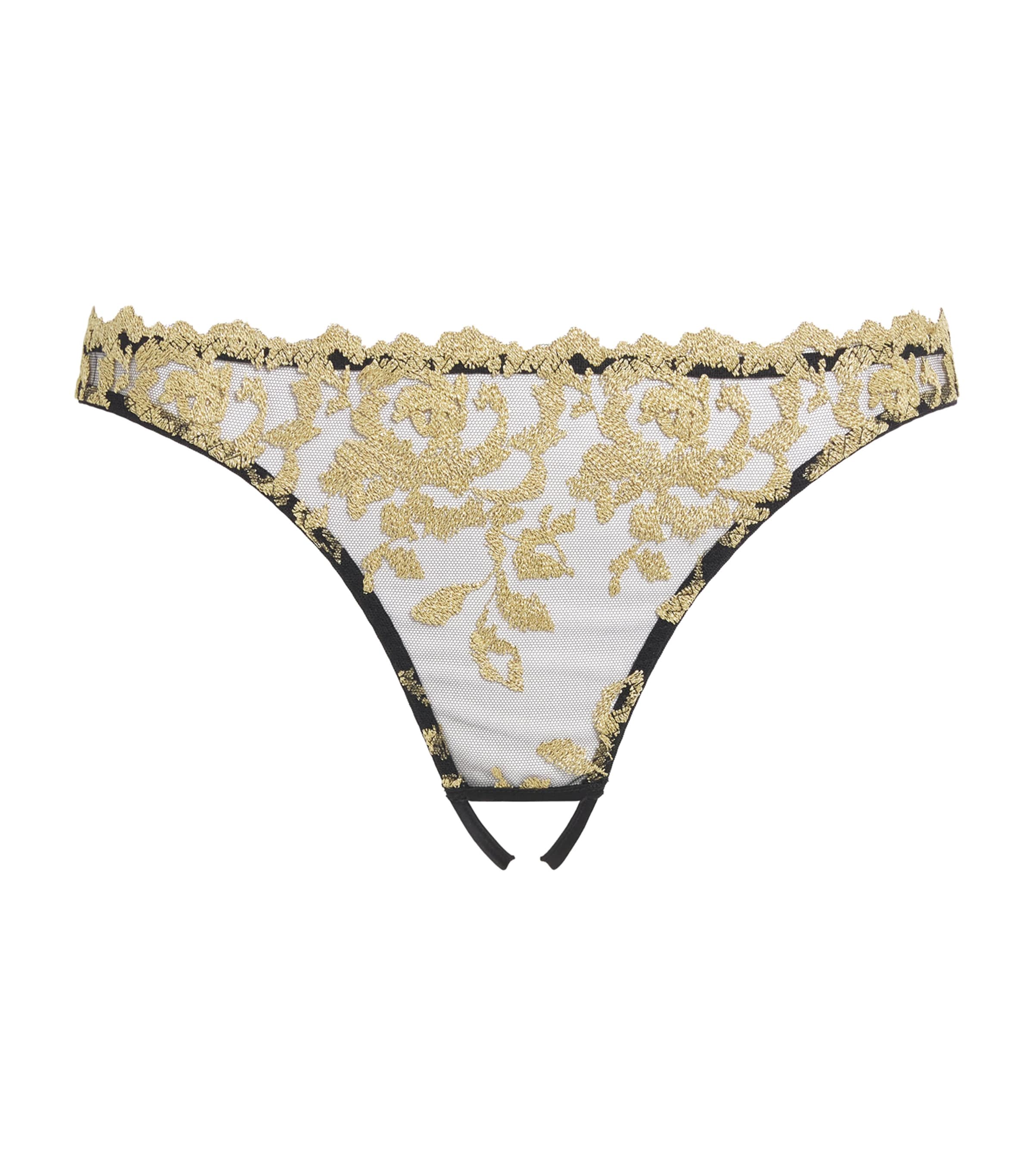 Coco De Mer Womens Flavia Open Briefs Onyx And Gold