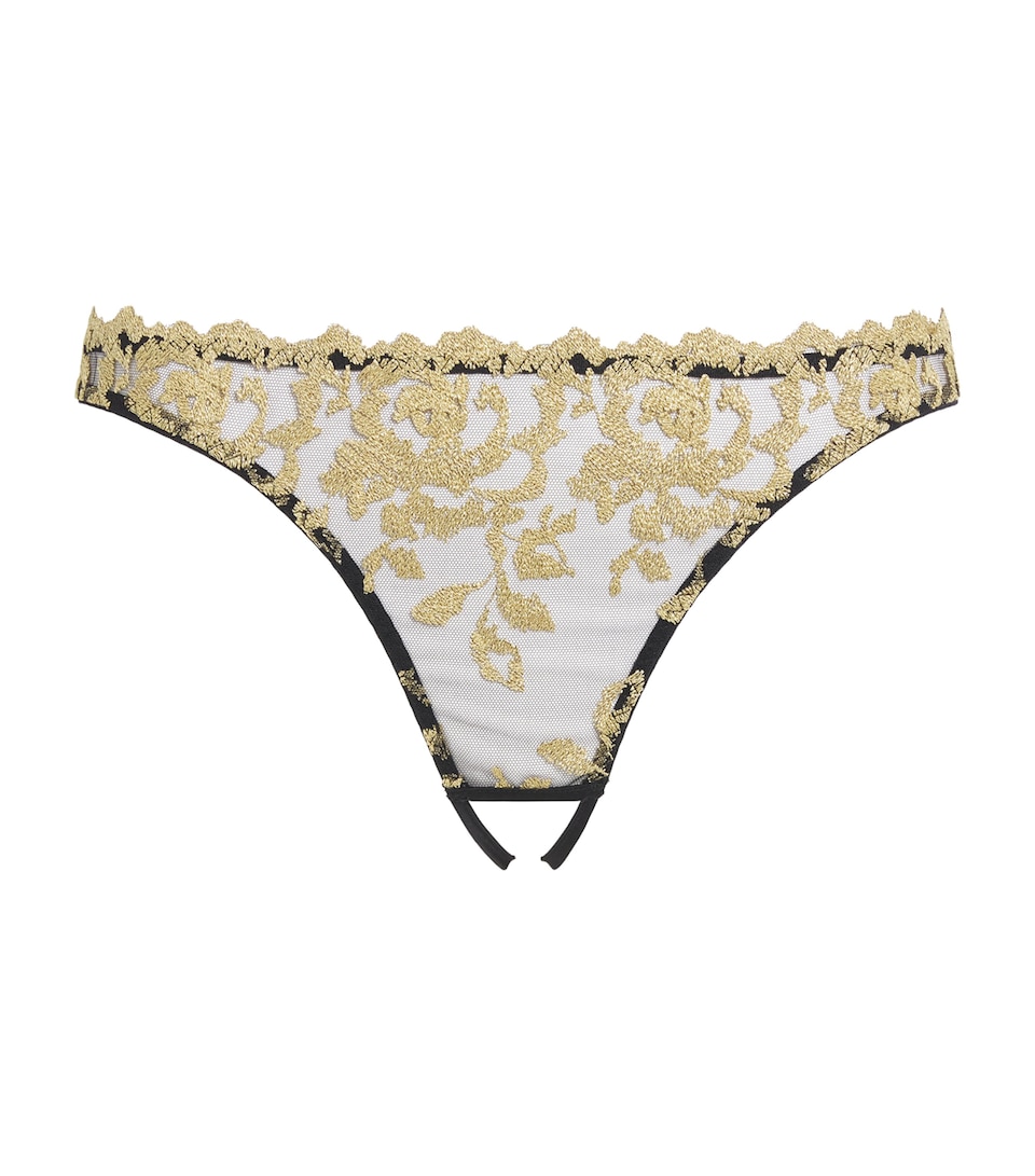 Coco De Mer Womens Flavia Open Briefs Onyx And Gold