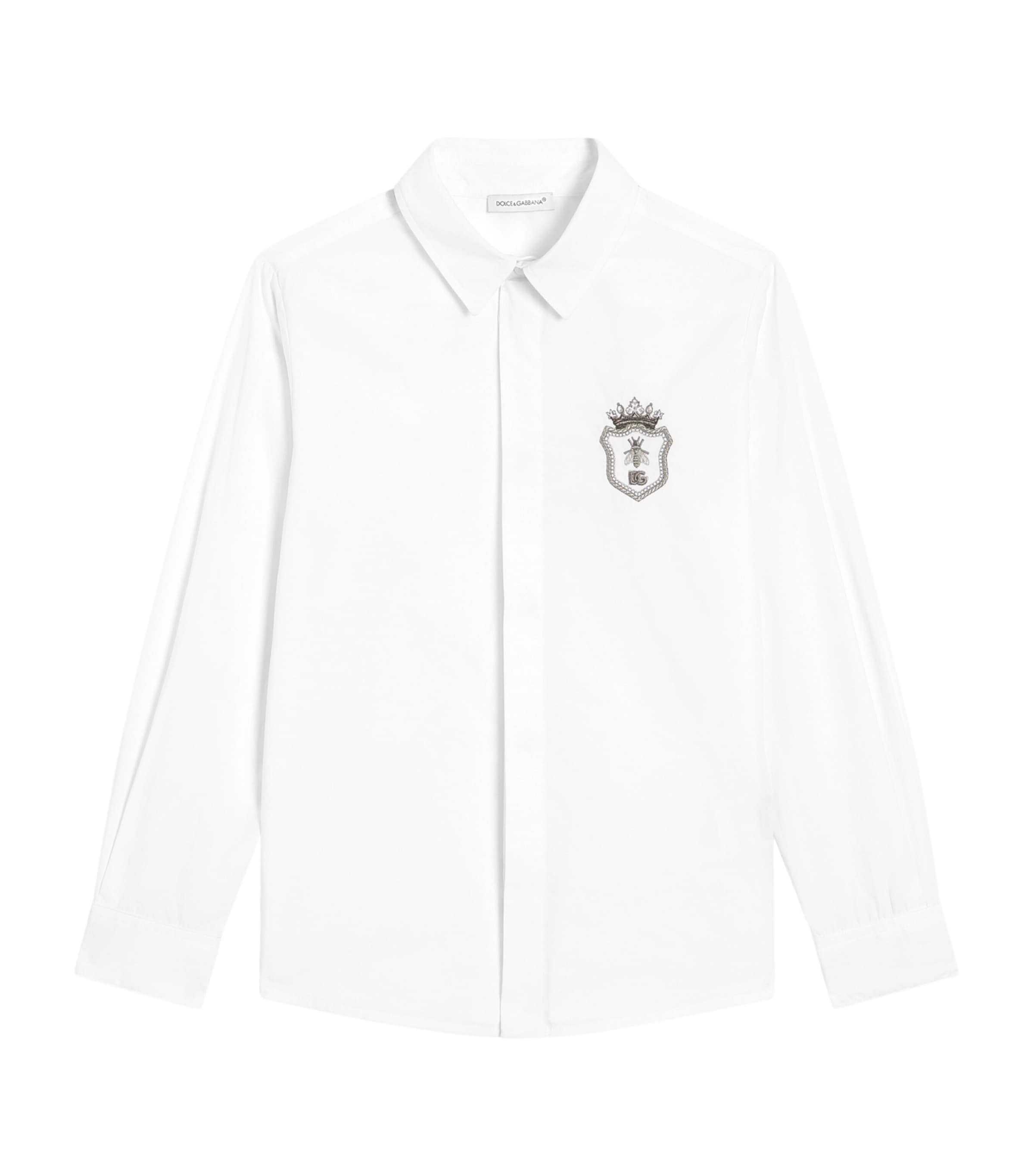Dolce&Gabbana Kids Embroidered Crest Shirt (8-14 Years) Optical White