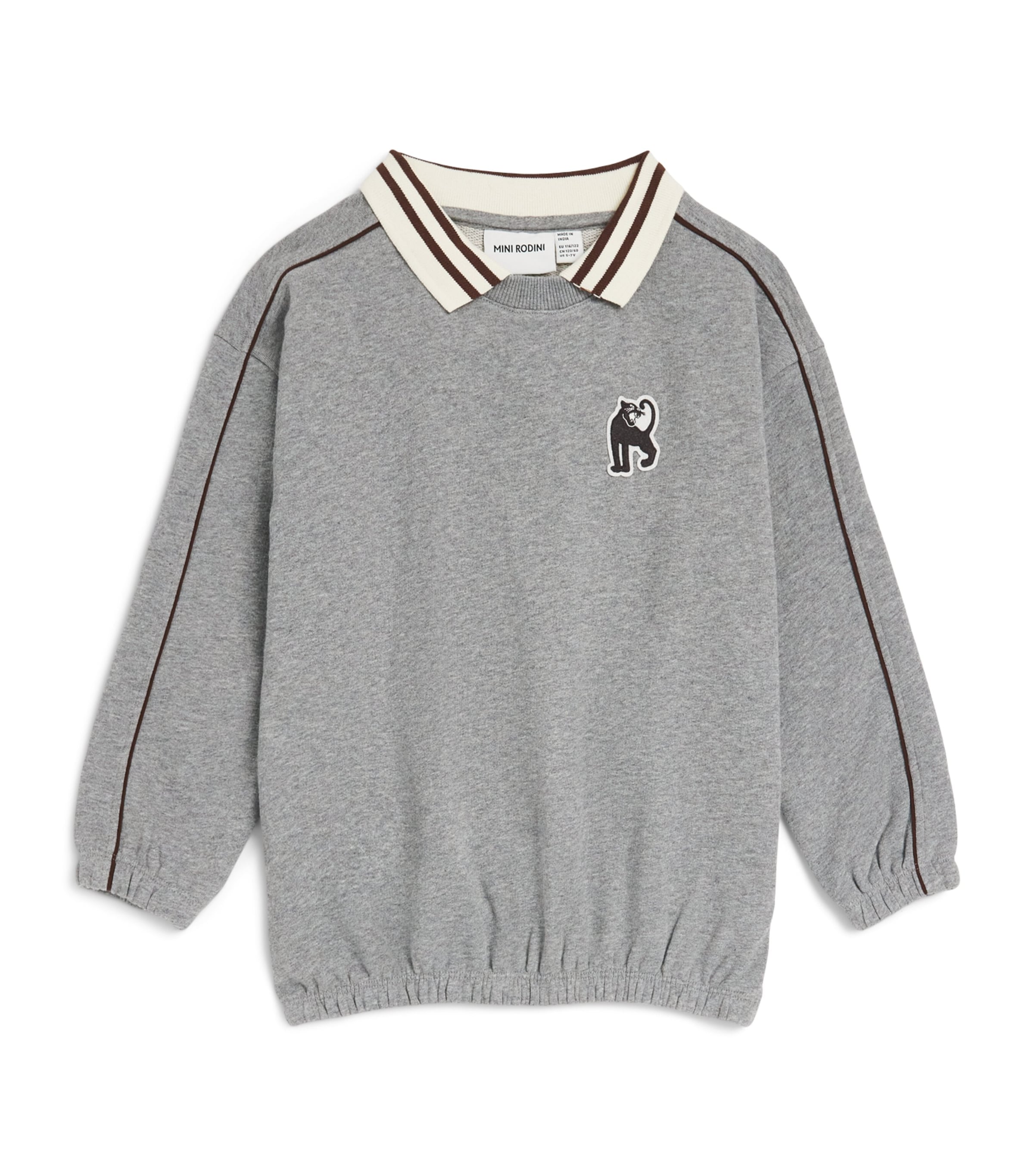 Mini Rodini Organic Cotton Panther Piped Sweatshirt (3-11 Years) Melange