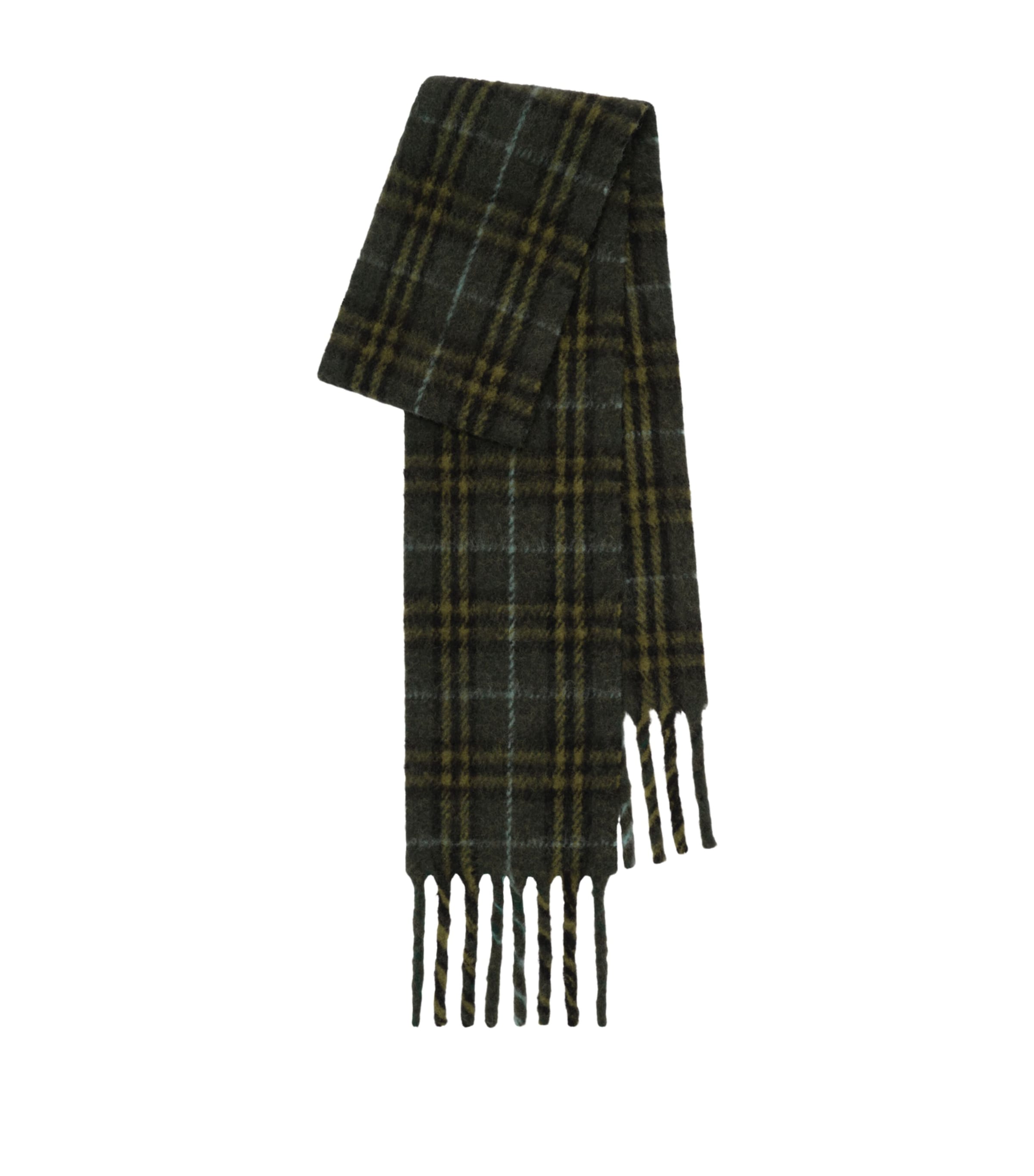 Burberry Wool-Blend Narrow Check Scarf Seaweed Green