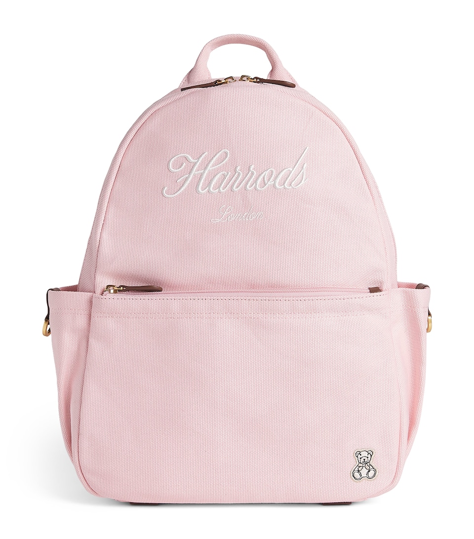 Harrods Cotton Embroidered Emblem Backpack Light Pink