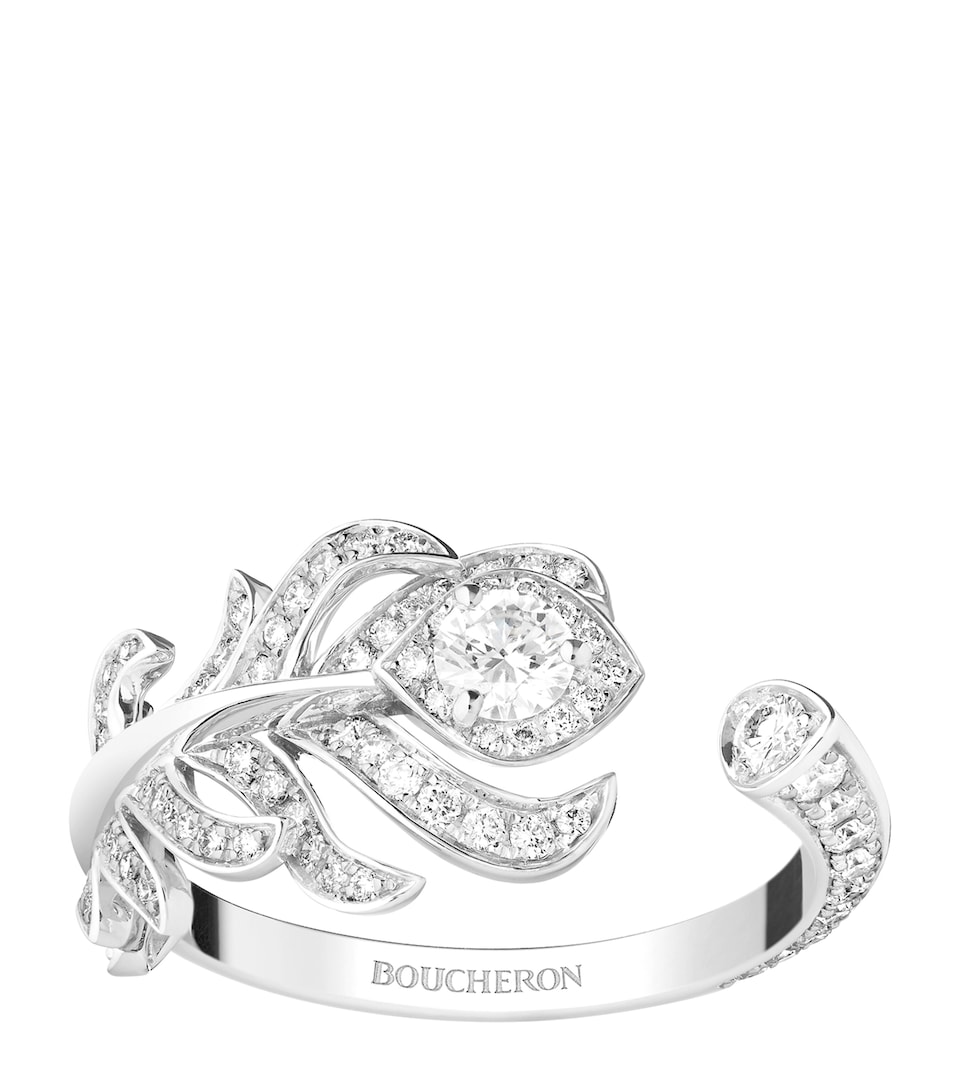 Boucheron White Gold and Diamond Plume de Paon Ring White Gold