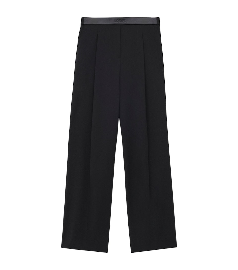 Wool Leather-Waistband Tailored Trousers