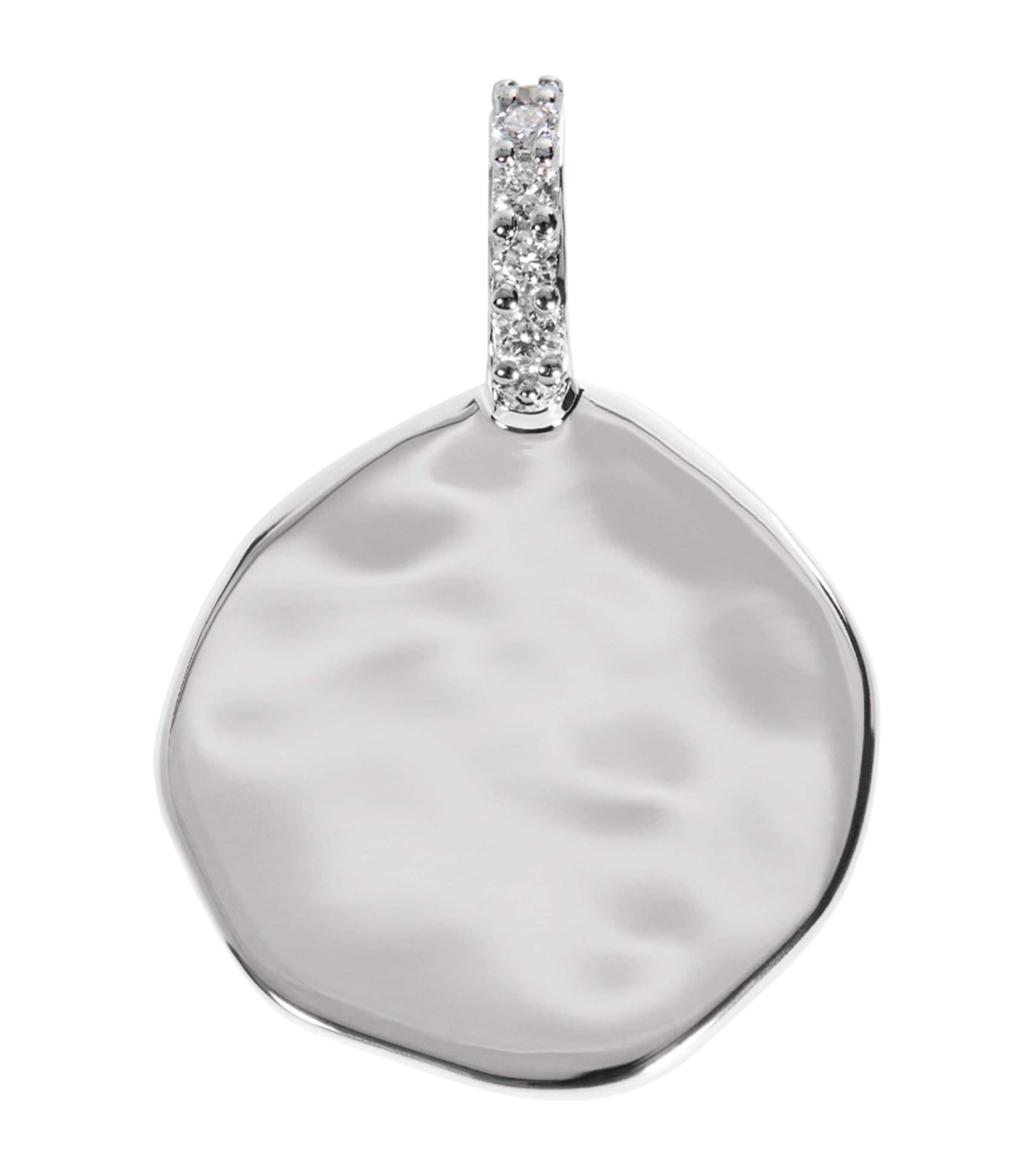 Monica Vinader Sterling Silver and Diamond MV Siren Coin Pendant #ref!
