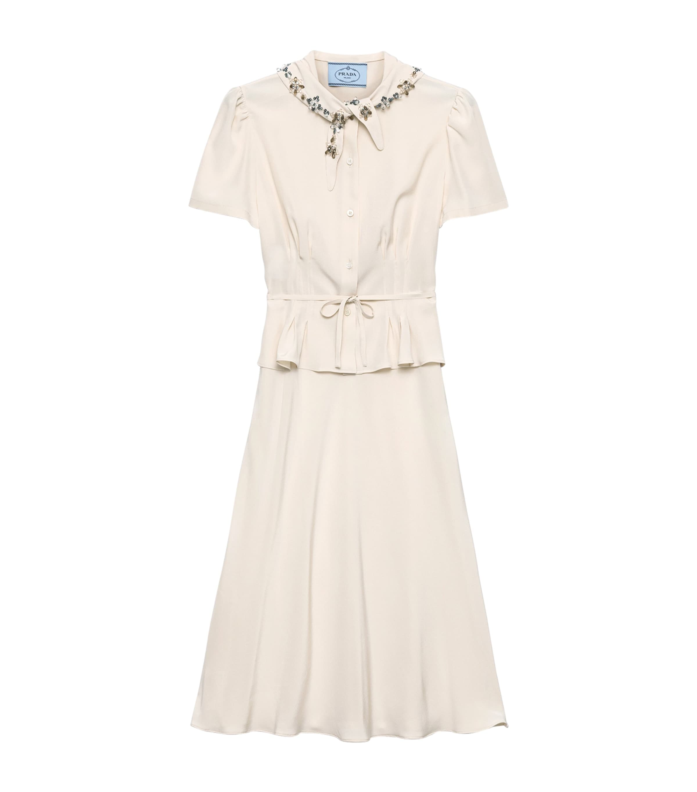 Prada Womens Silk Embellished Midi Dress Neutral