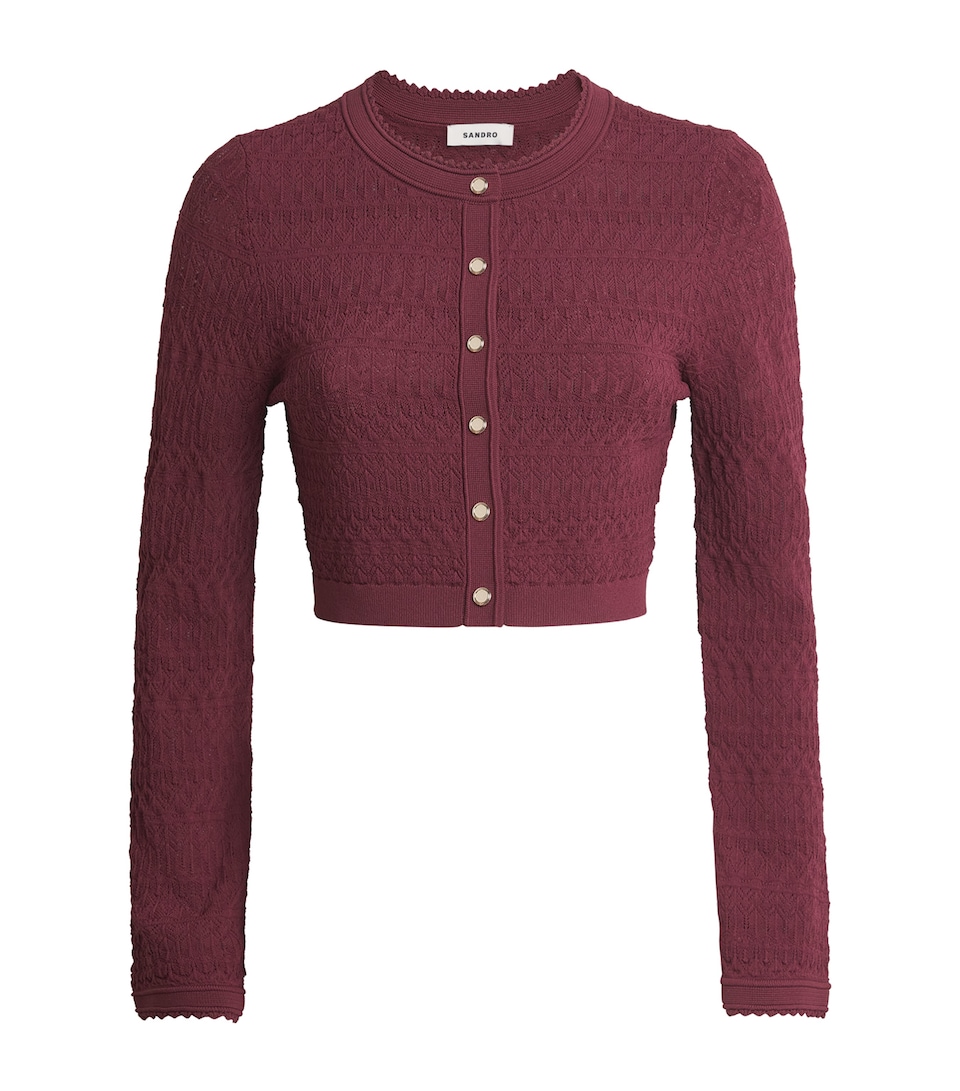 Sandro Paris Womens Pointelle Knit Cropped Cardigan Bordeaux
