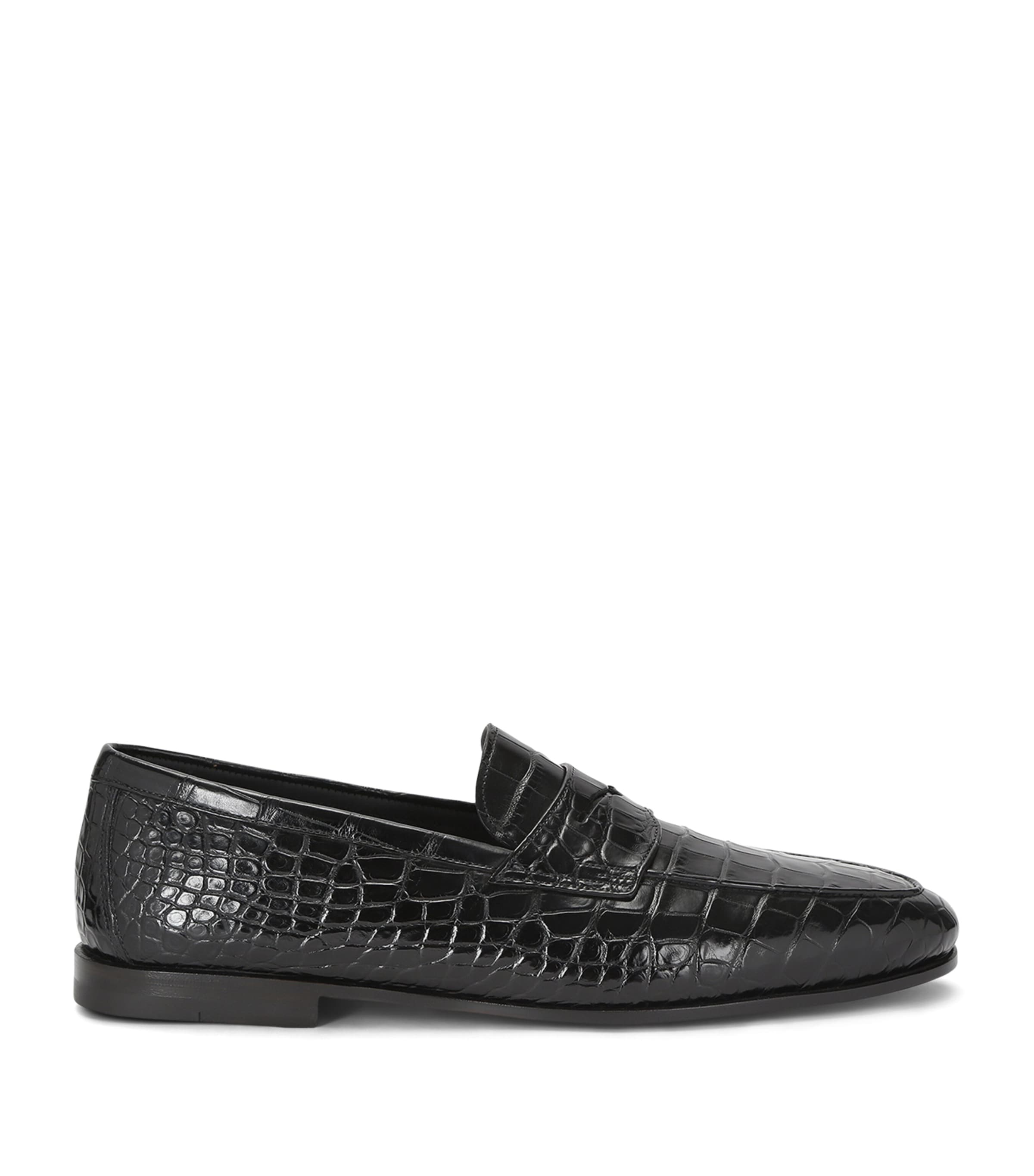 Santoni Crocodile Carlos Penny Loafers Black