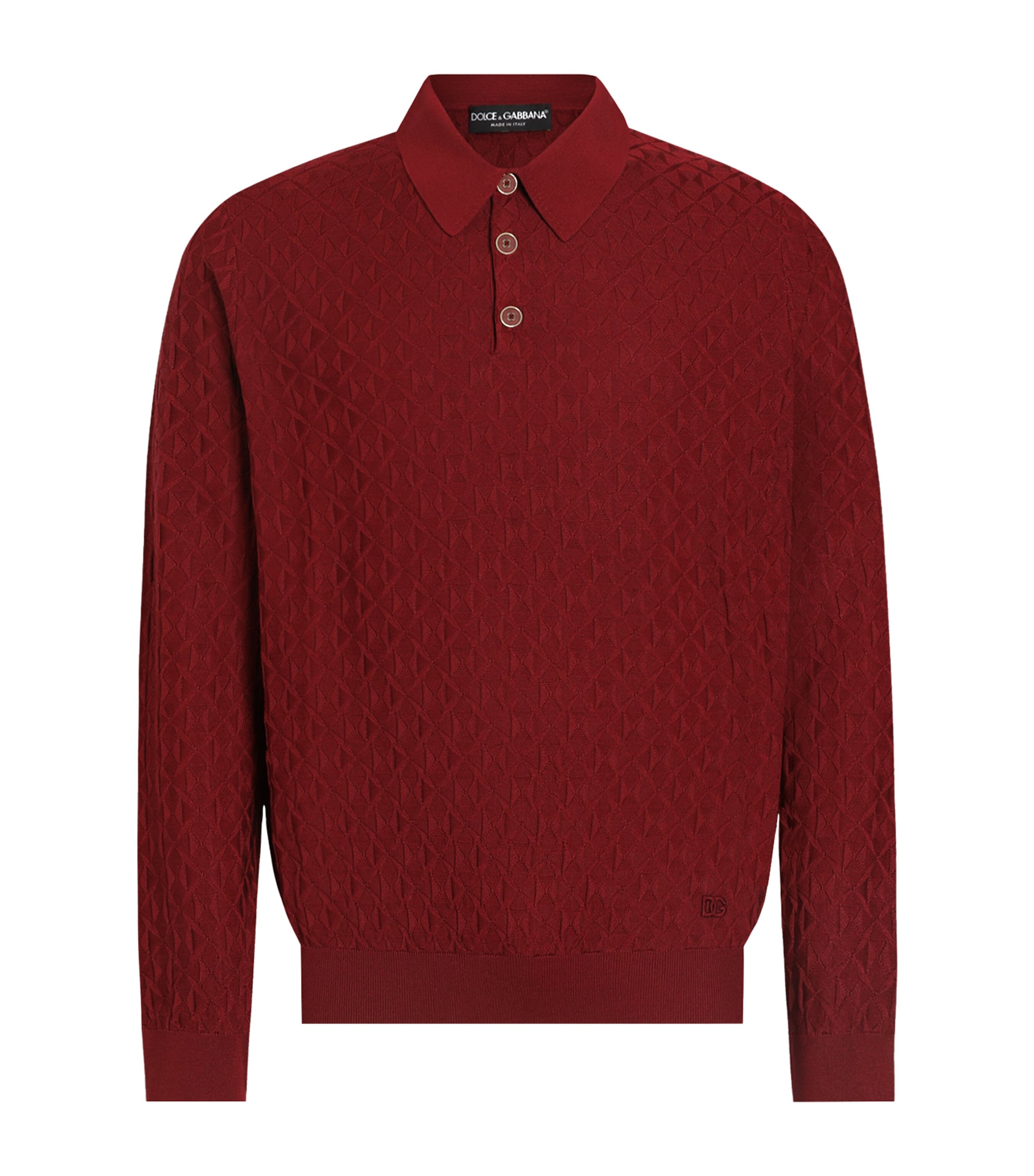 Dolce&Gabbana Mens Silk Jacquard Long-Sleeve Polo Shirt Dark Plum