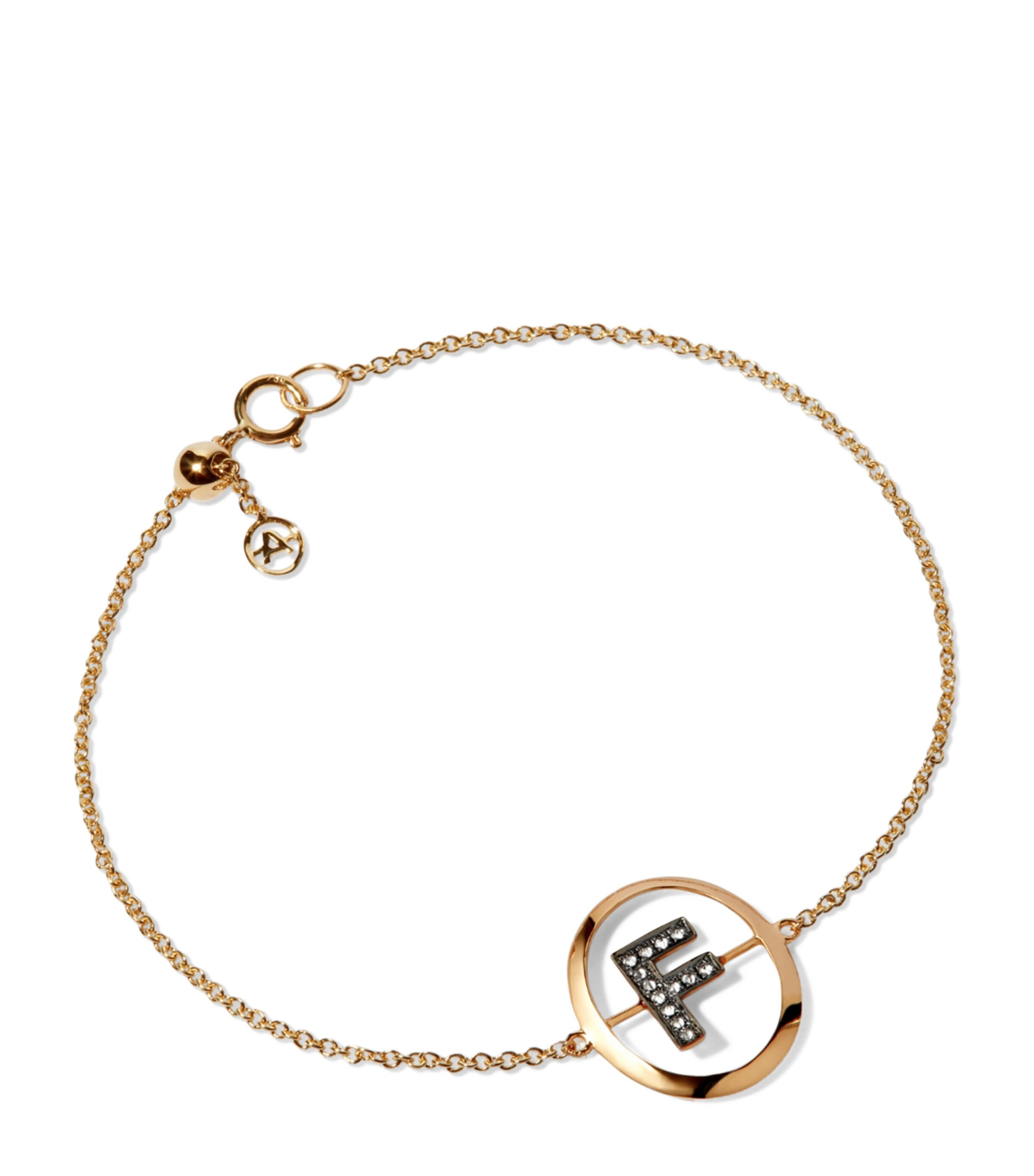 Yellow Gold and Diamond Initial F Bracelet