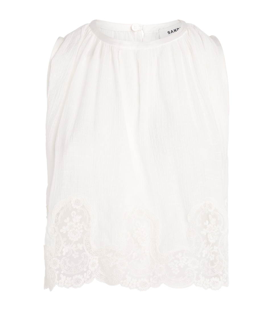 Sandro Paris Womens Broderie Anglaise Crop Top White