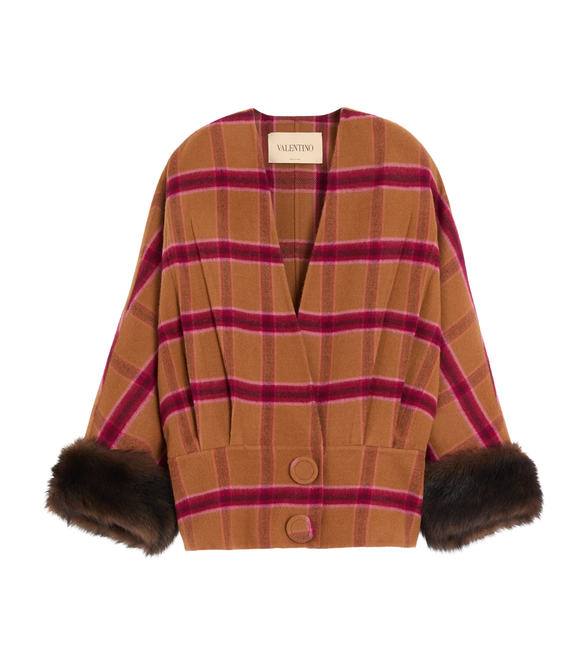 Valentino Womens Wool Check Wrap Jacket