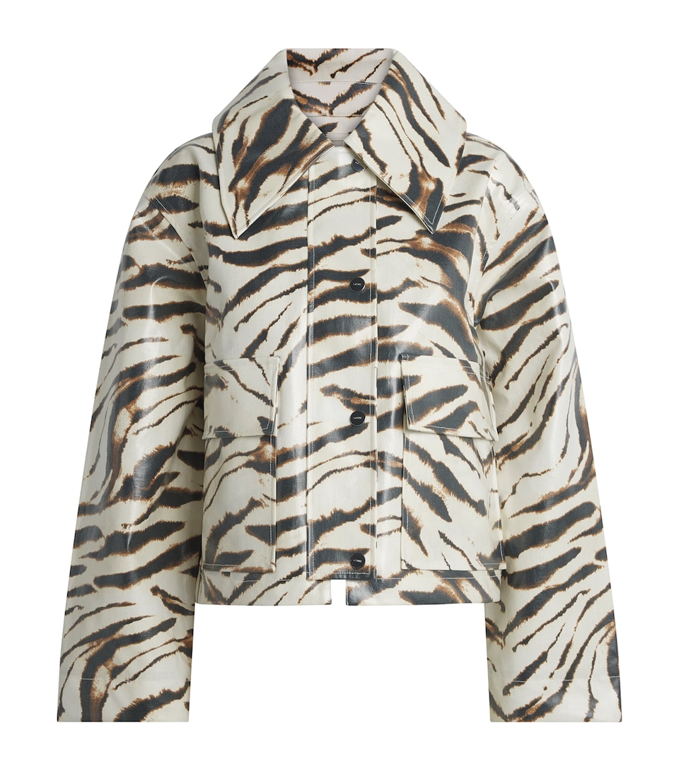GANNI Womens Laminated Zebra Jacket Egret