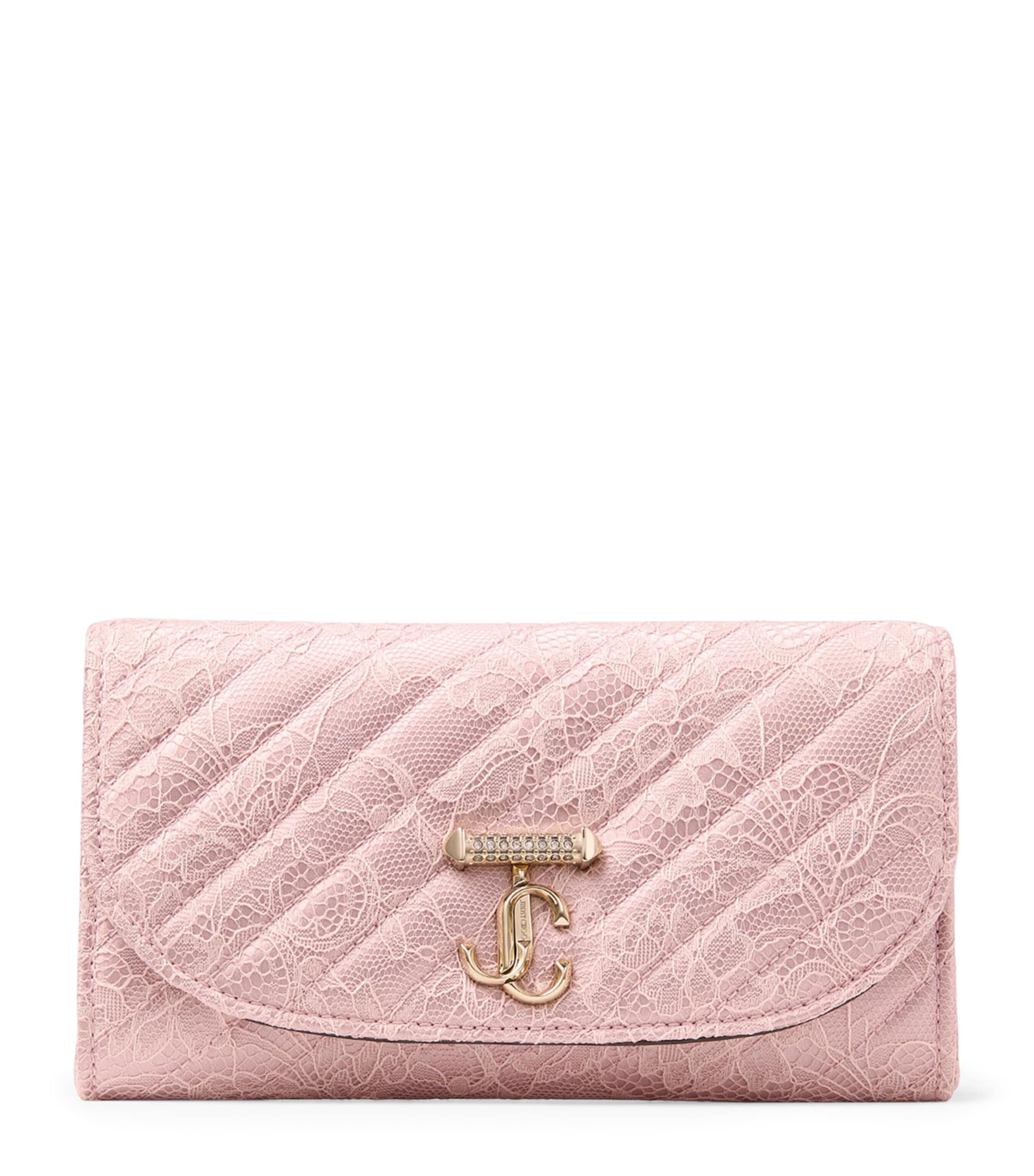 Jimmy Choo Leather Curve Chain Wallet Rose/shiny Gold