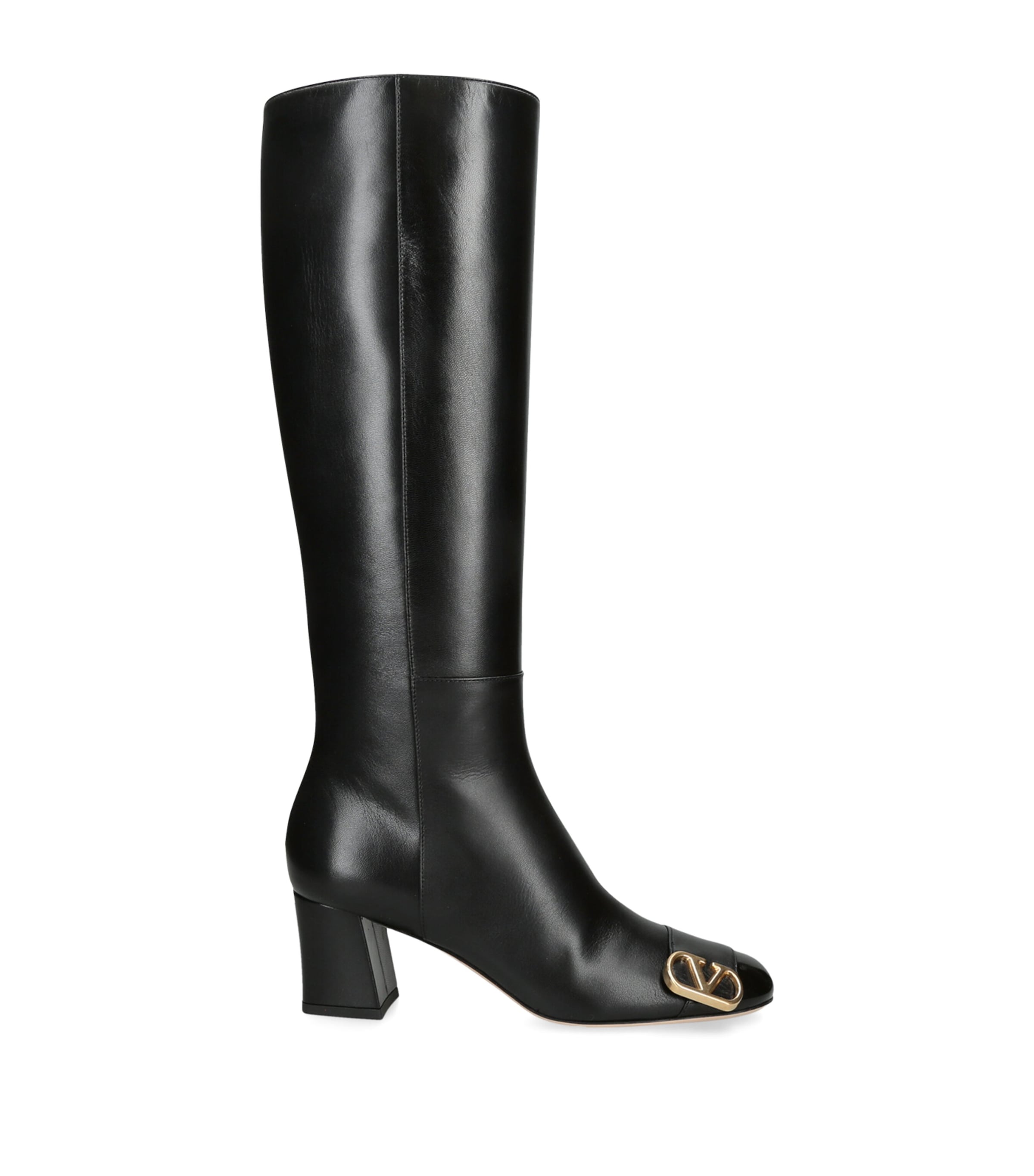 Valentino Garavani Leather Veeside Knee-High Boots 70 Black