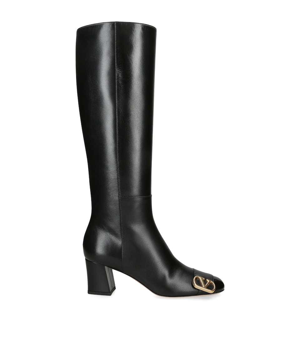 Valentino Garavani Leather Veeside Knee-High Boots 70 Black